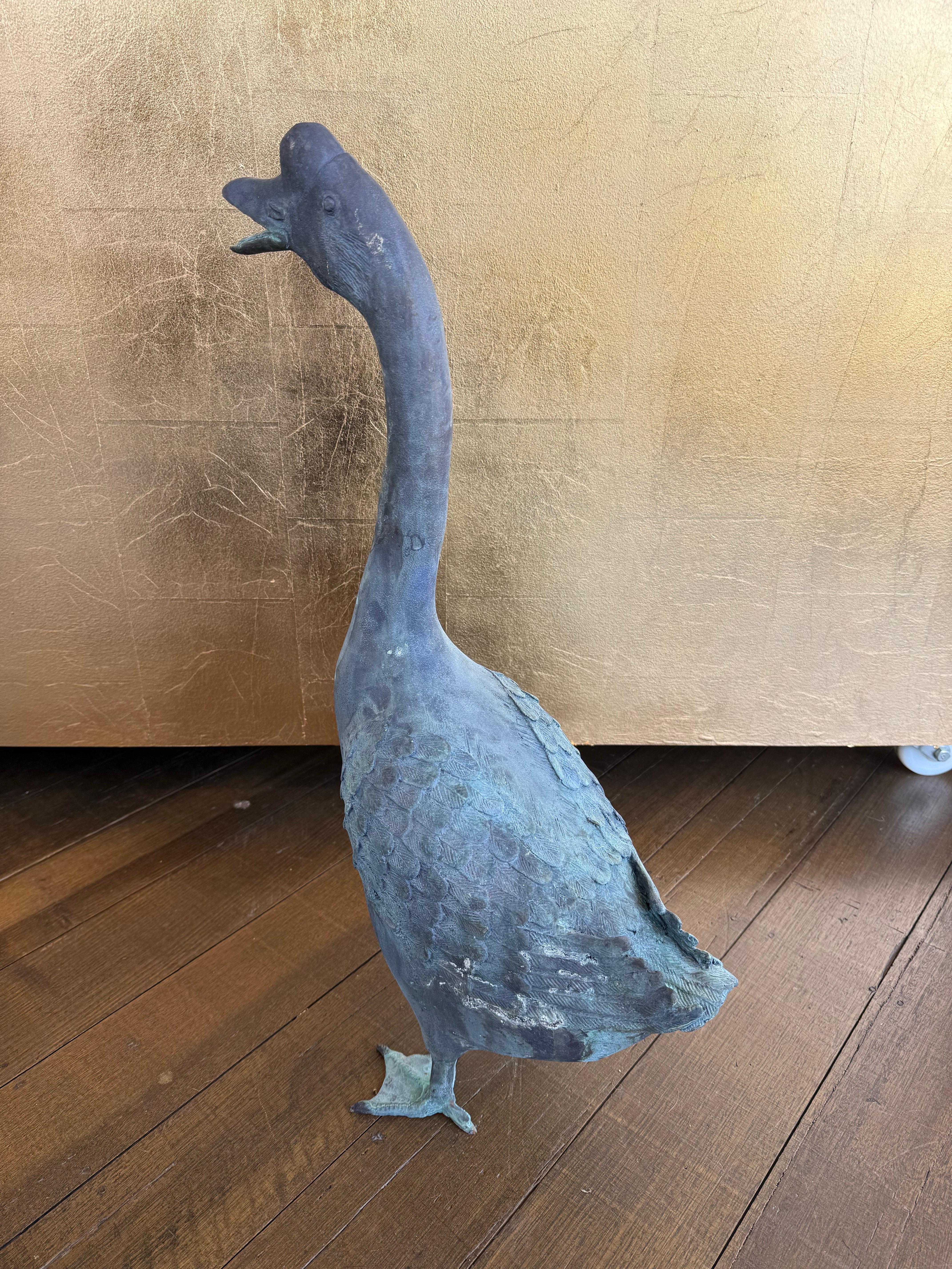 A Solid Cast Bronze Goose with Open Mouth For Sale 5