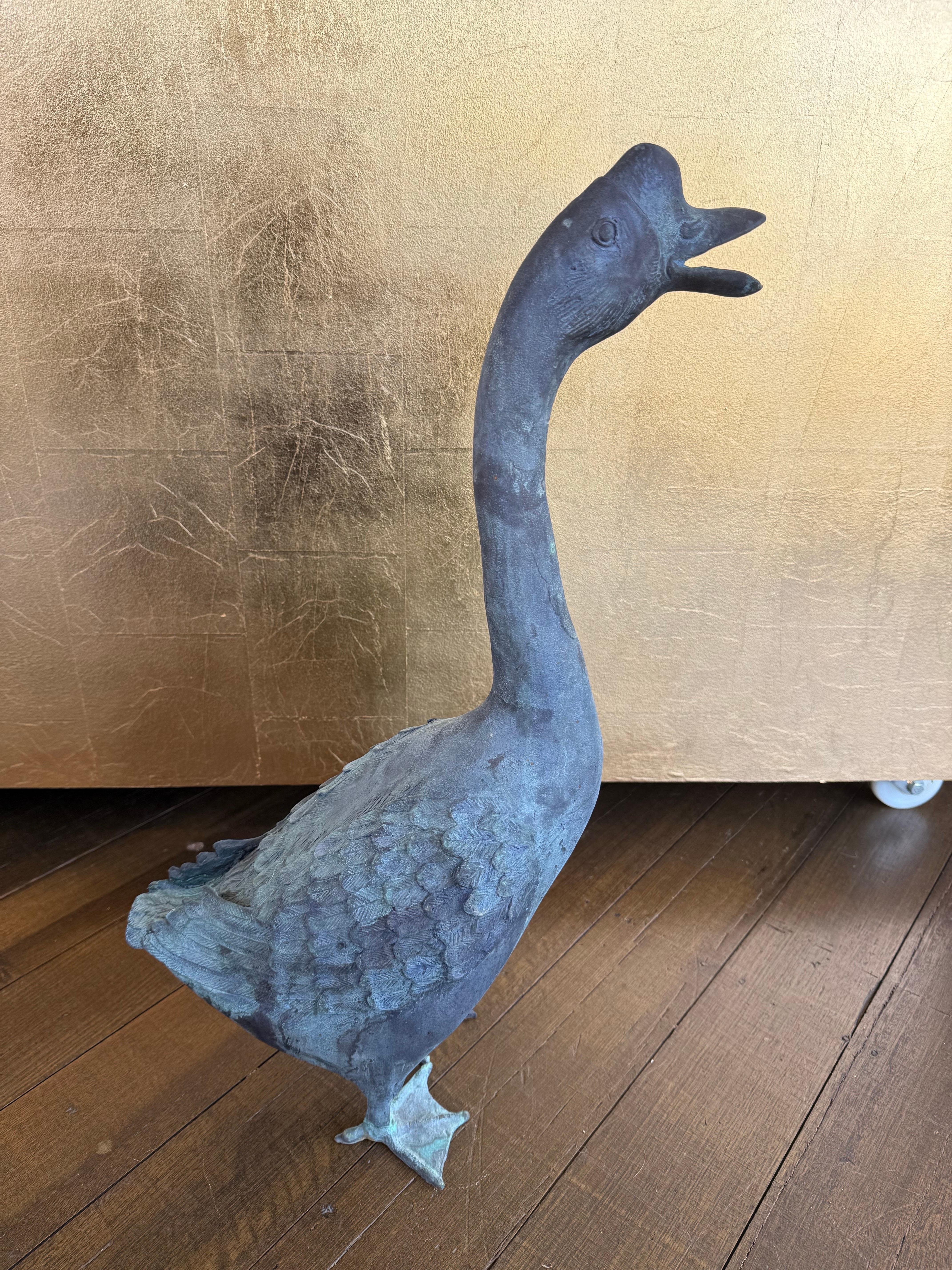 A Solid Cast Bronze Goose with Open Mouth For Sale 7