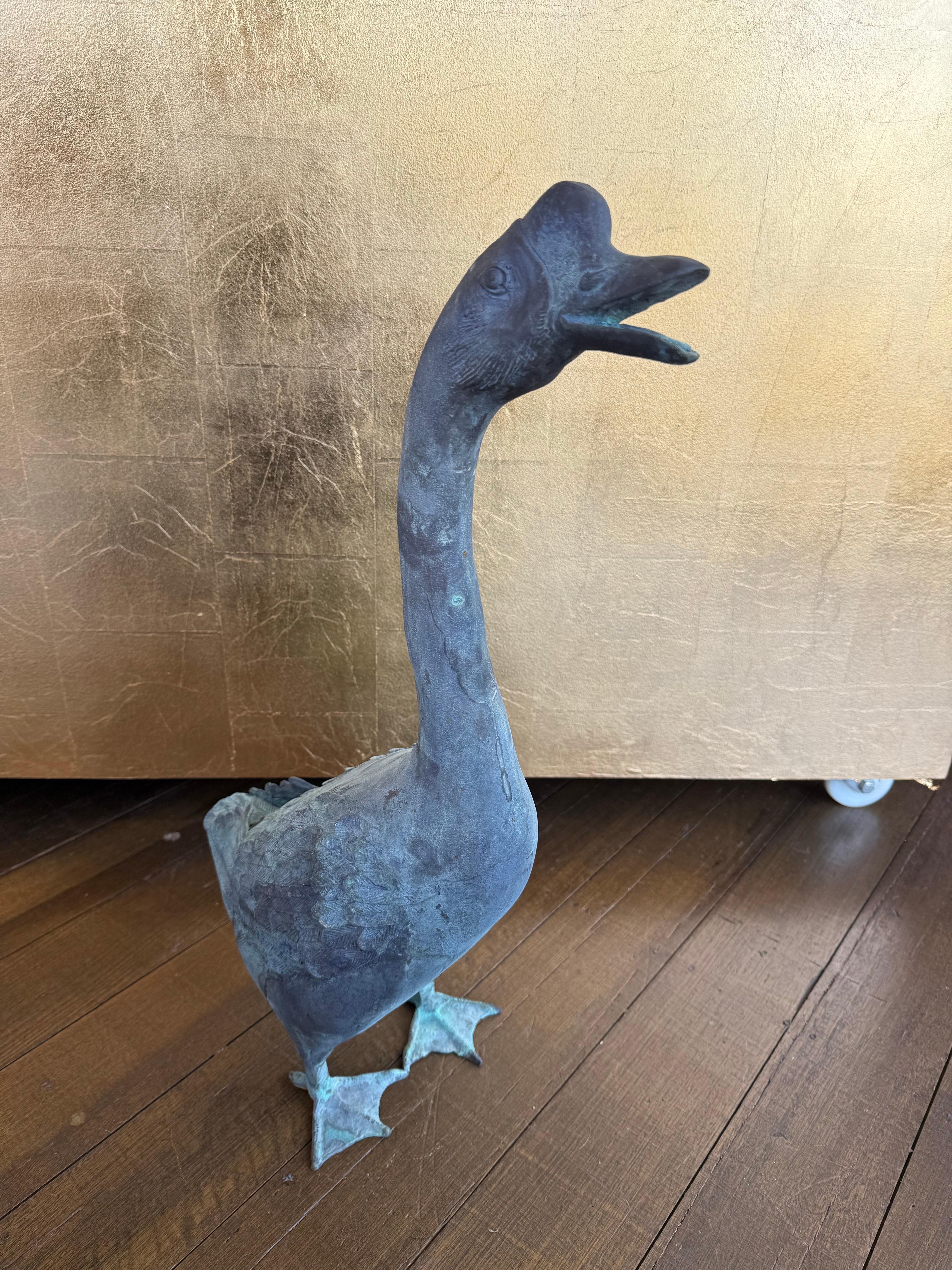 Australian A Solid Cast Bronze Goose with Open Mouth For Sale