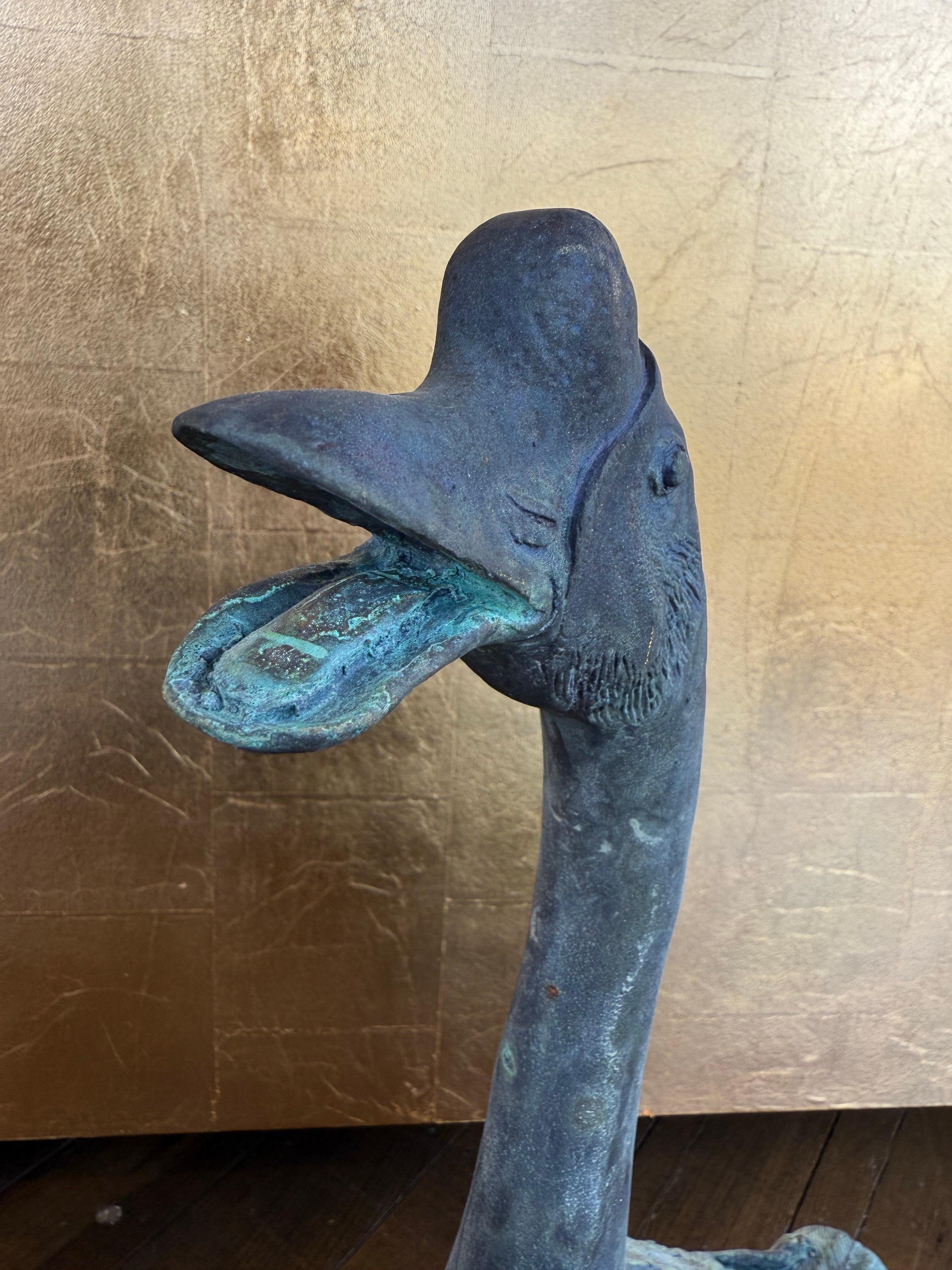 Contemporary A Solid Cast Bronze Goose with Open Mouth For Sale