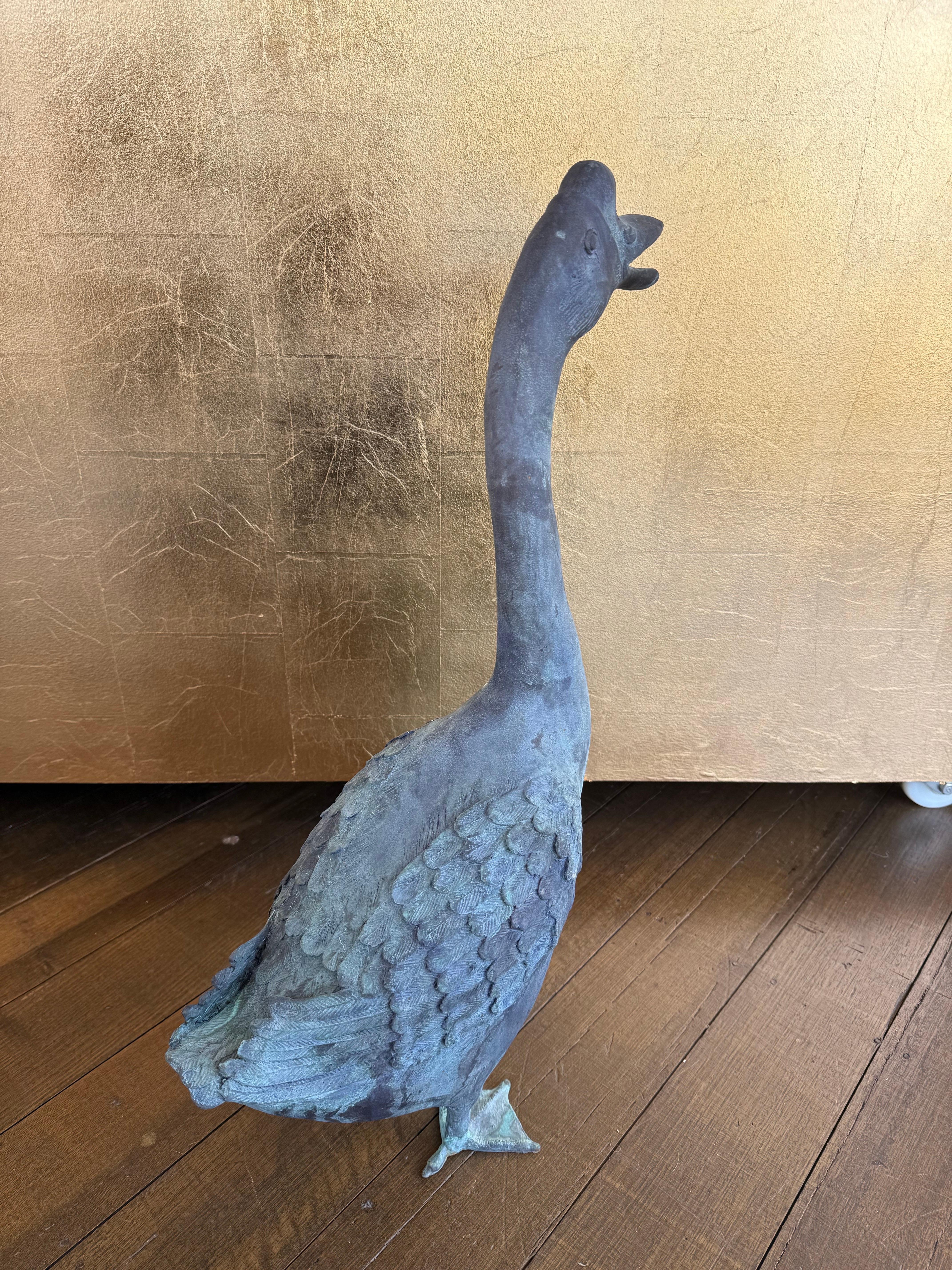 A Solid Cast Bronze Goose with Open Mouth For Sale 1