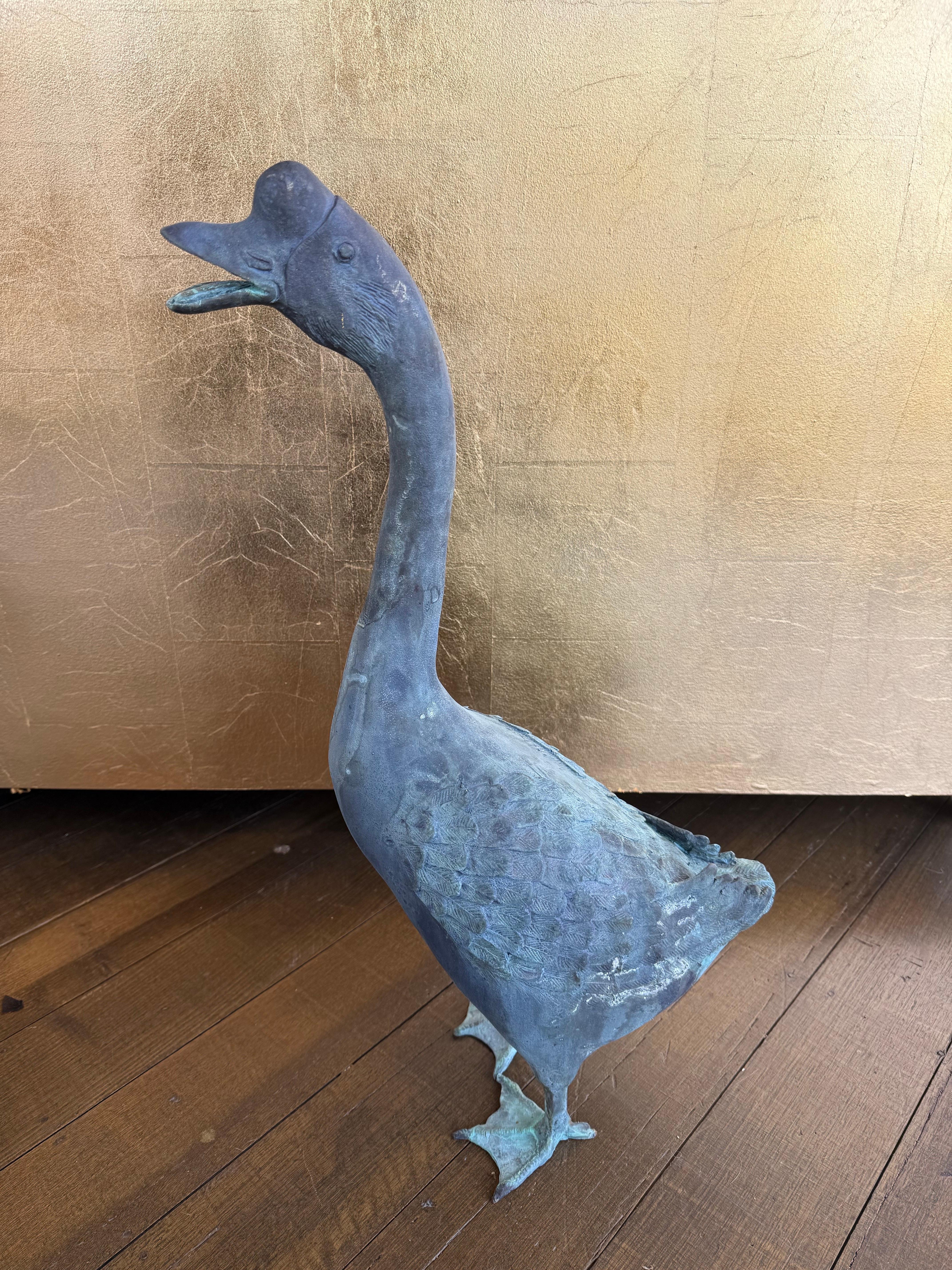 A Solid Cast Bronze Goose with Open Mouth For Sale 3
