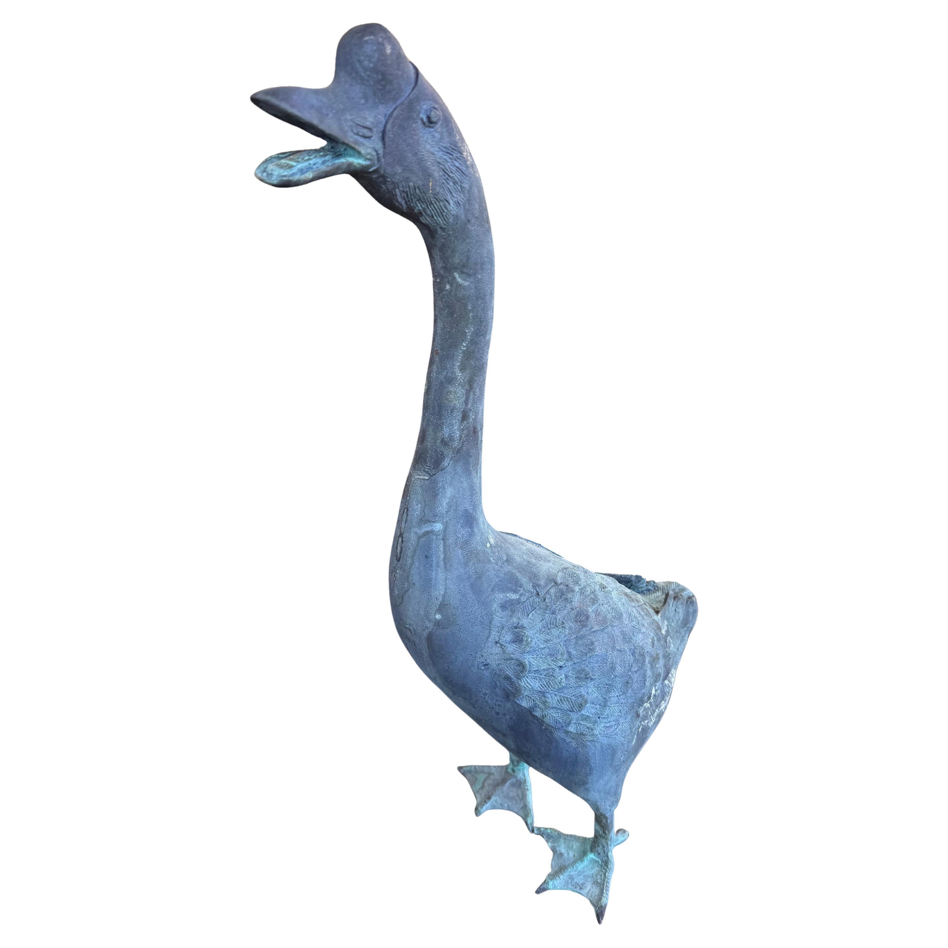 A Solid Cast Bronze Goose with Open Mouth For Sale