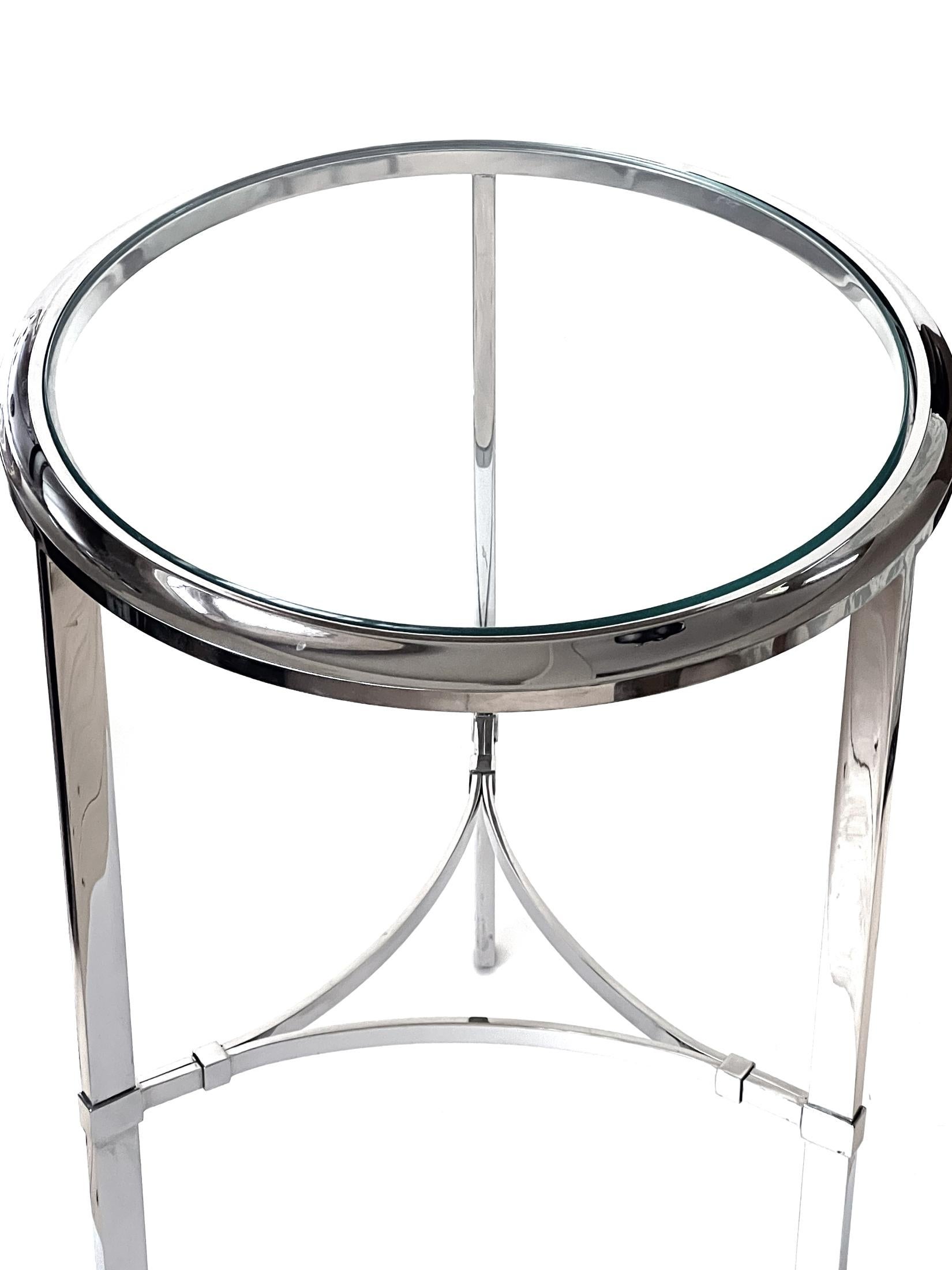 Modern A Solid Chrome-plated Steel Circular Occasional Table with Glass Top For Sale