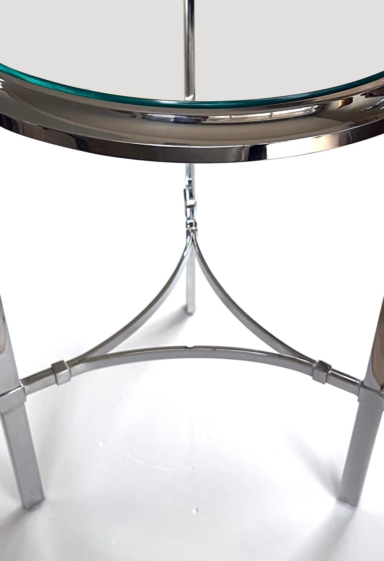 Plated A Solid Chrome-plated Steel Circular Occasional Table with Glass Top For Sale