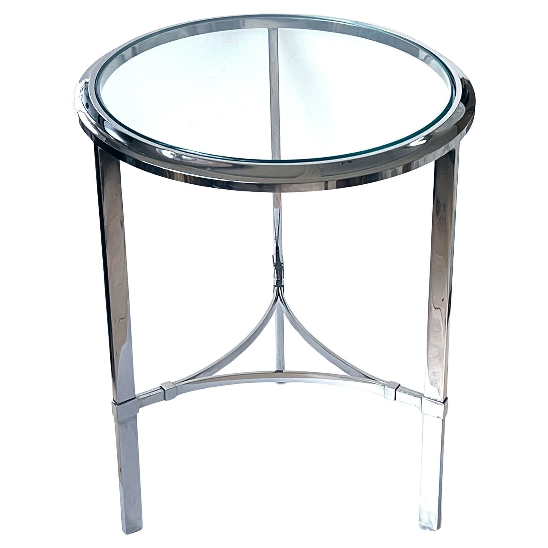 A Solid Chrome-plated Steel Circular Occasional Table with Glass Top For Sale