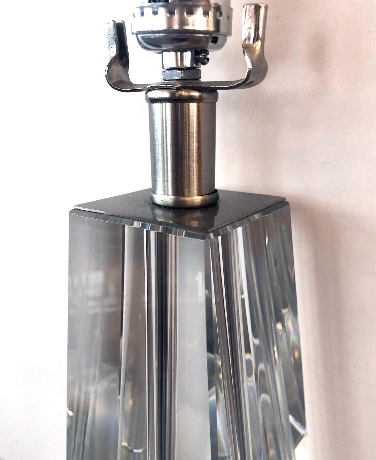 Modern Solid Crystal Obelisk-Form Table Lamp For Sale