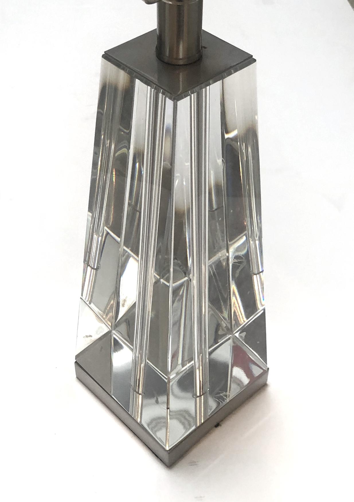 North American Solid Crystal Obelisk-Form Table Lamp For Sale