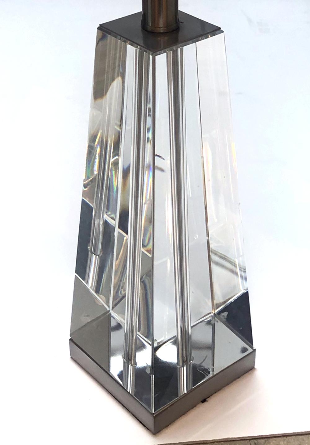 Polished Solid Crystal Obelisk-Form Table Lamp For Sale