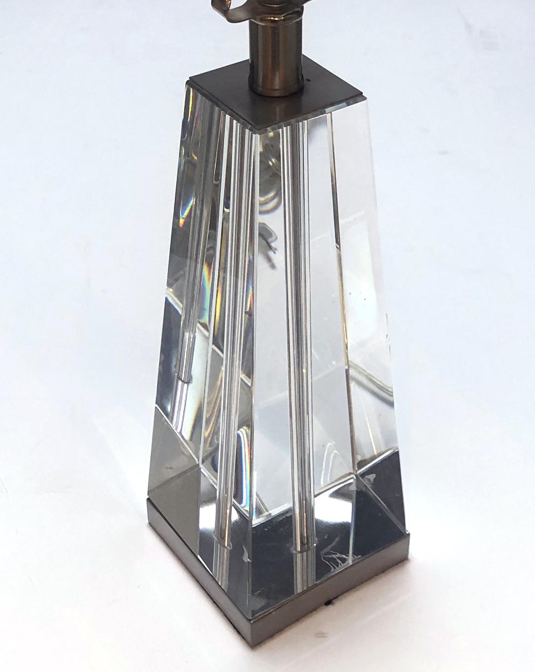 Late 20th Century Solid Crystal Obelisk-Form Table Lamp For Sale