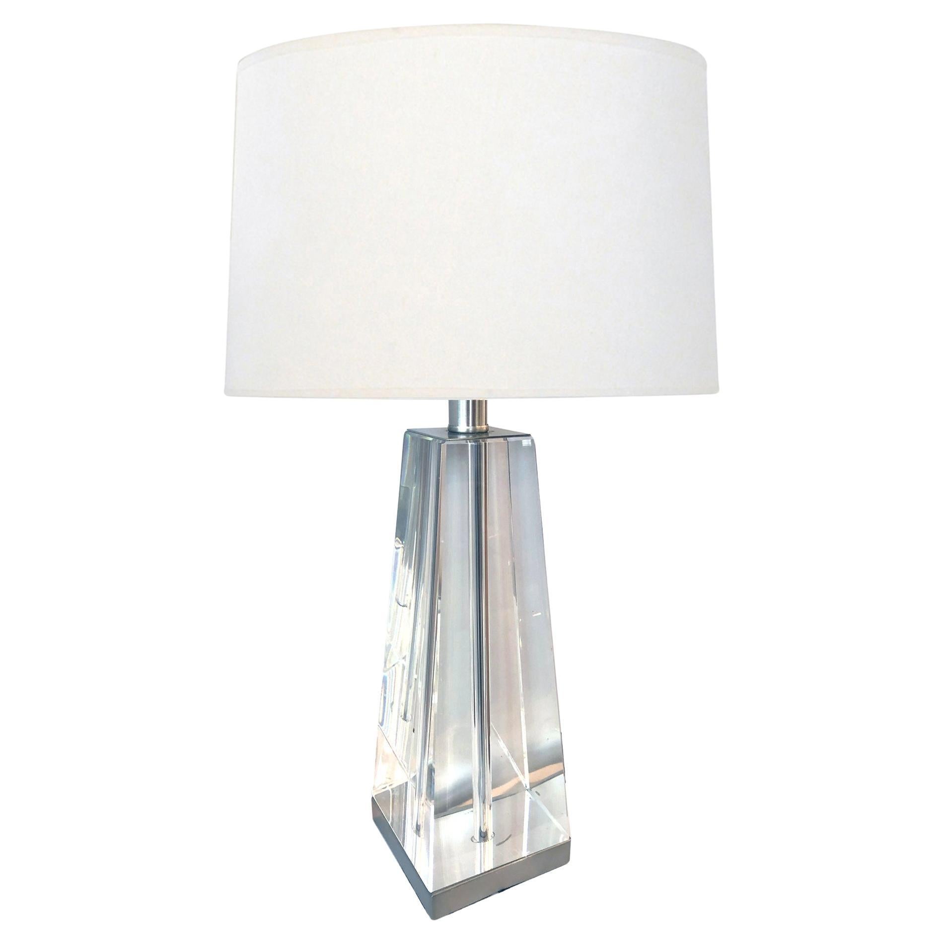 Solid Crystal Obelisk-Form Table Lamp For Sale