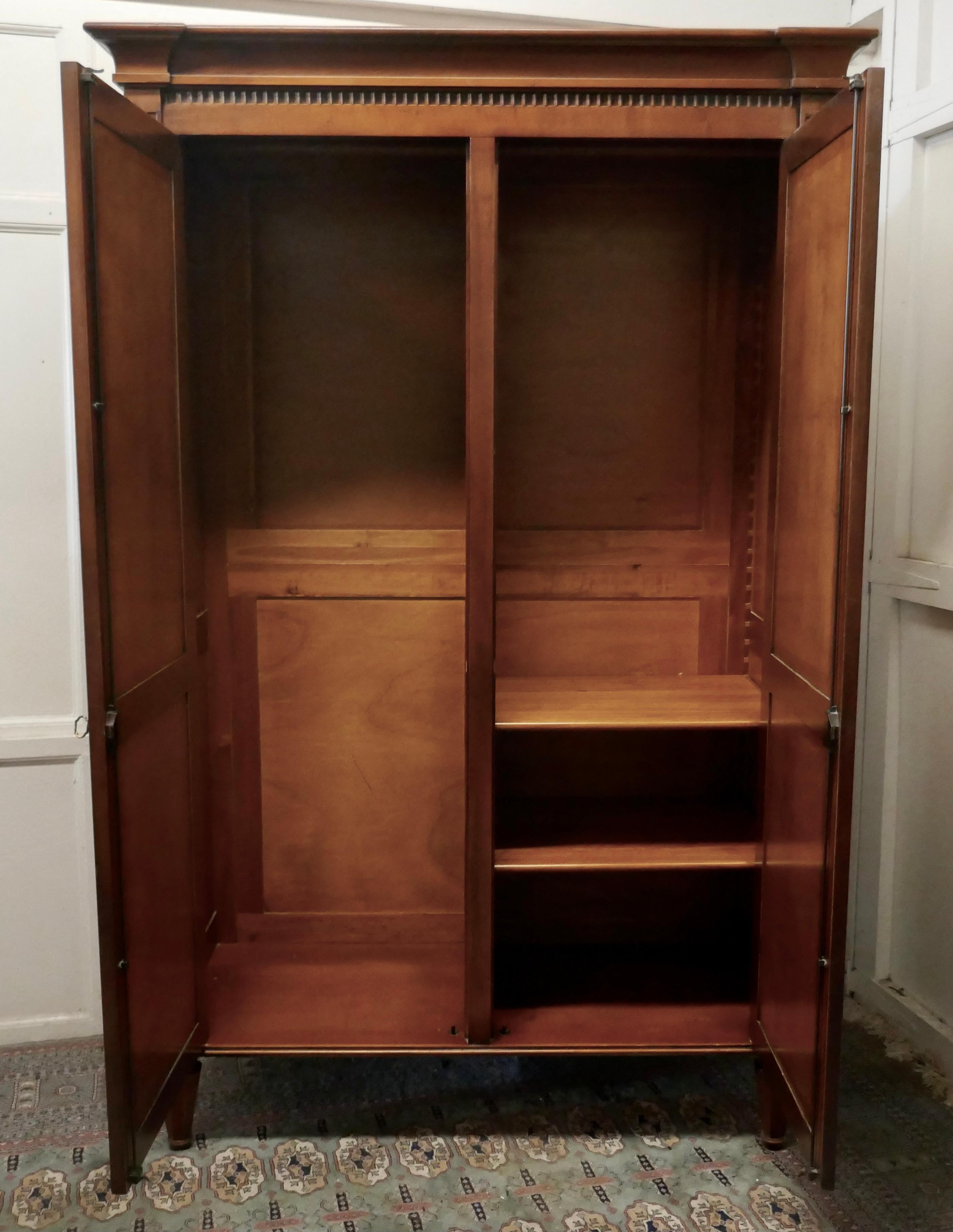 20th Century Solid Fruitwood Shelved Armoire & Hanging Wardrobe 