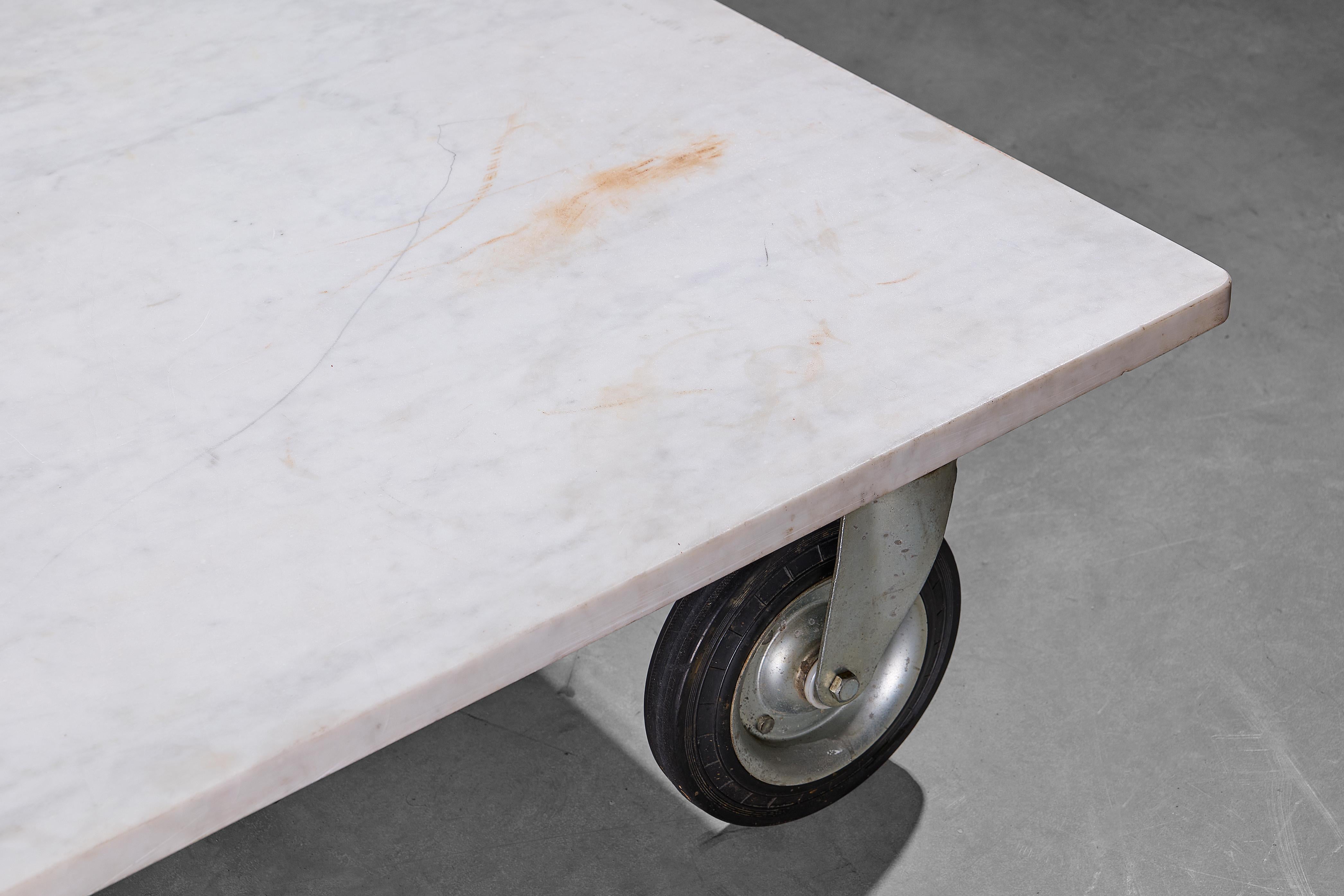A Solid Industrial Coffee Table With Carrara Marble Top  In Good Condition For Sale In AMSTERDAM, NL
