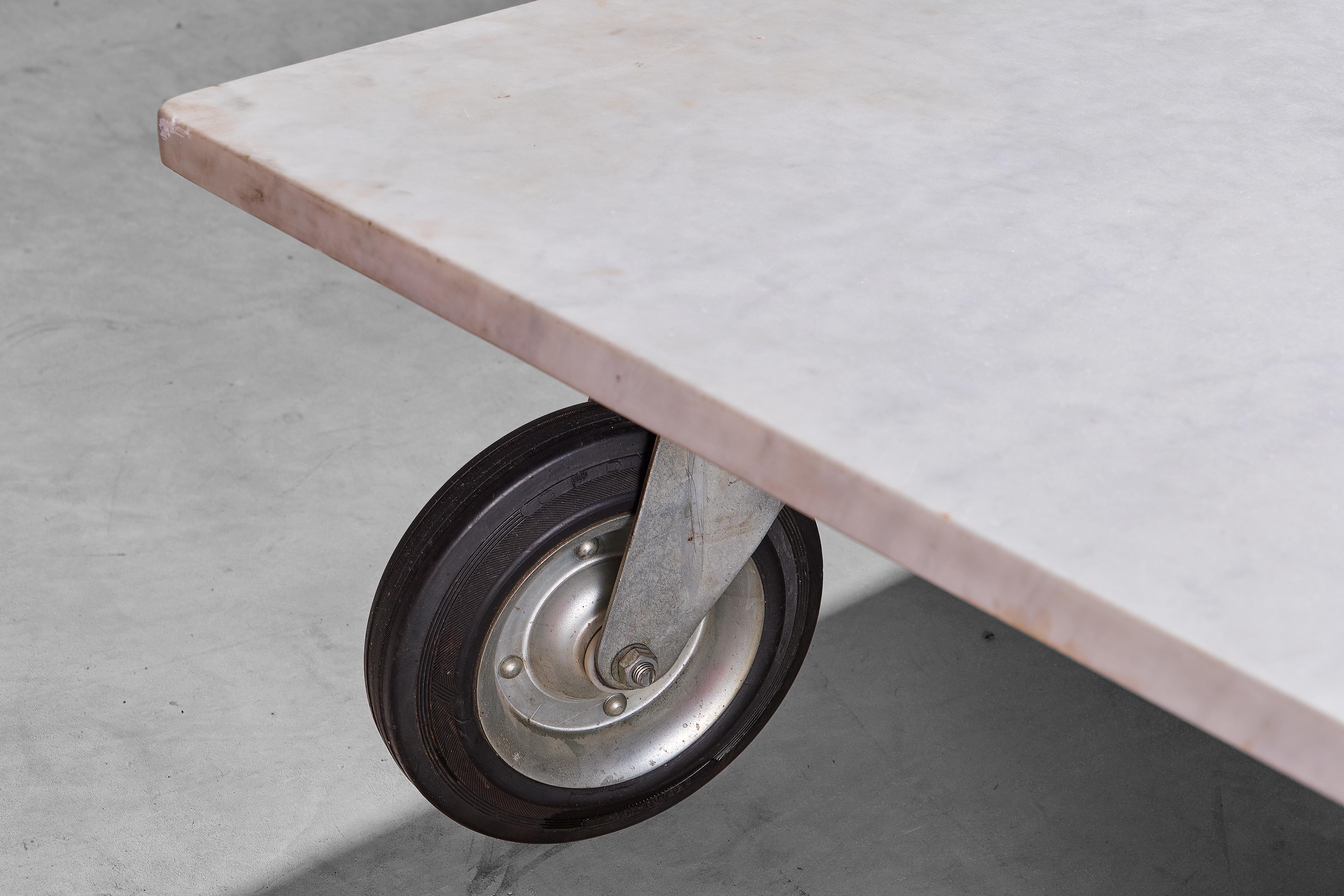 A Solid Industrial Coffee Table With Carrara Marble Top  For Sale 1