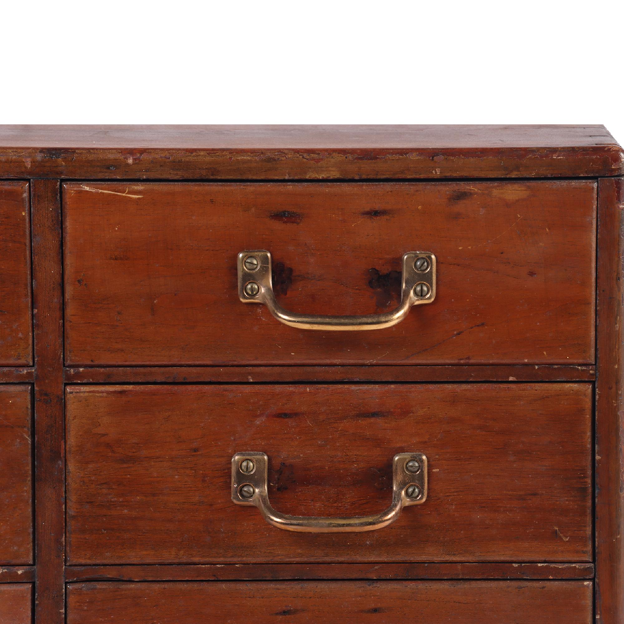 Mid-20th Century Solid Mahogany Twelve Drawers Chest with Brass Pulls, circa 1960 For Sale