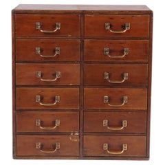 Solid Mahogany Twelve Drawers Chest with Brass Pulls, circa 1960