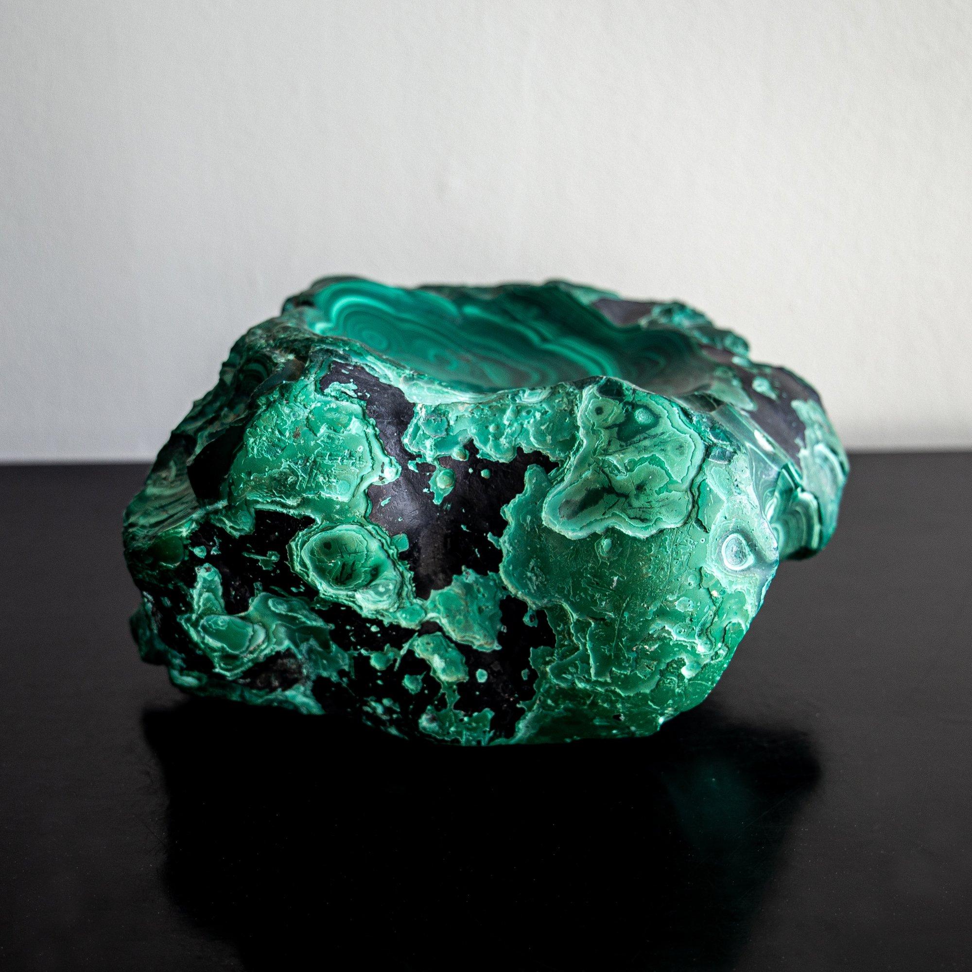 Vide Poche, fashioned from a substantial solid block of raw malachite.
