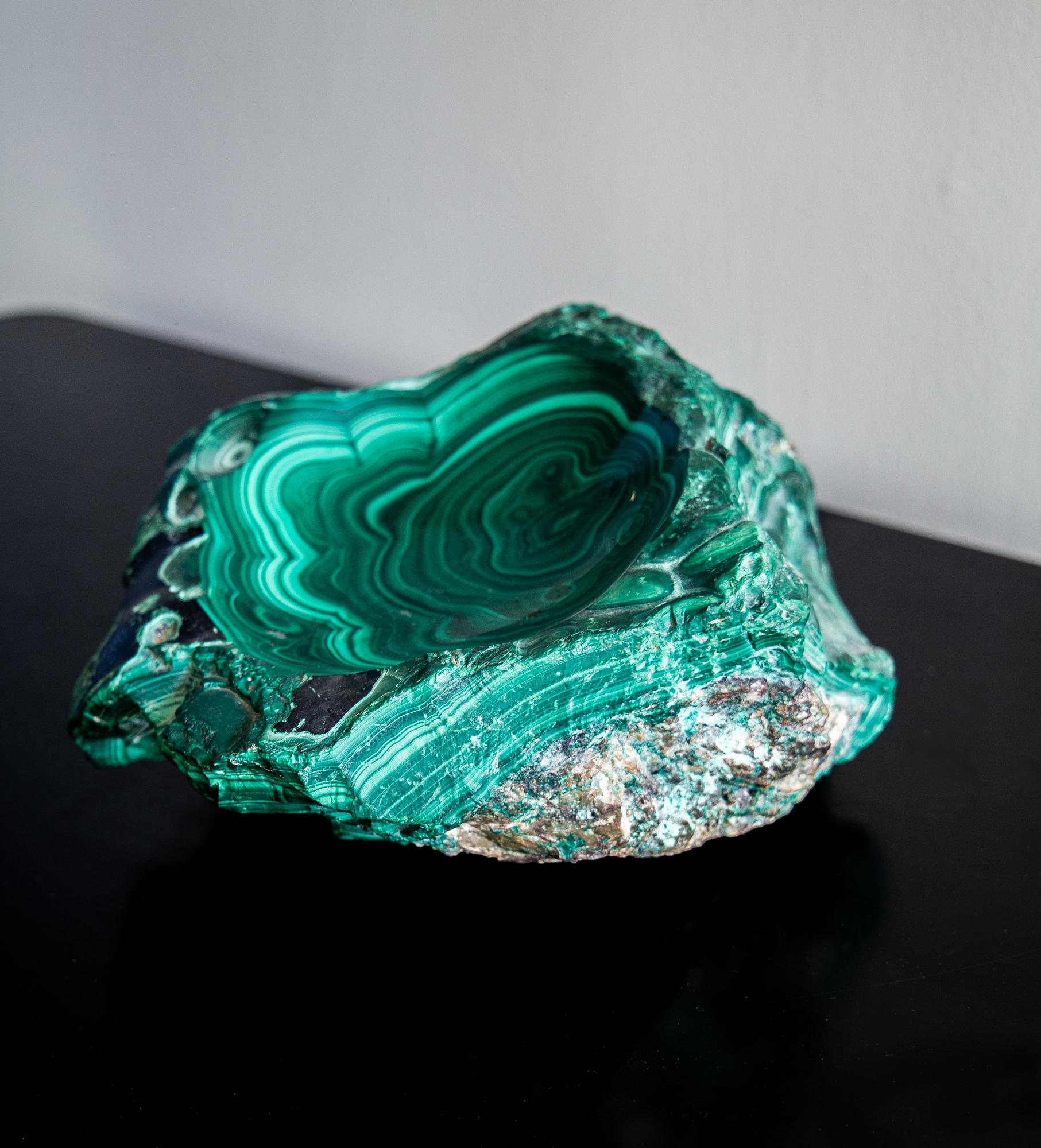 Late 20th Century A solid malachite vide poche block, Italy 1970 For Sale