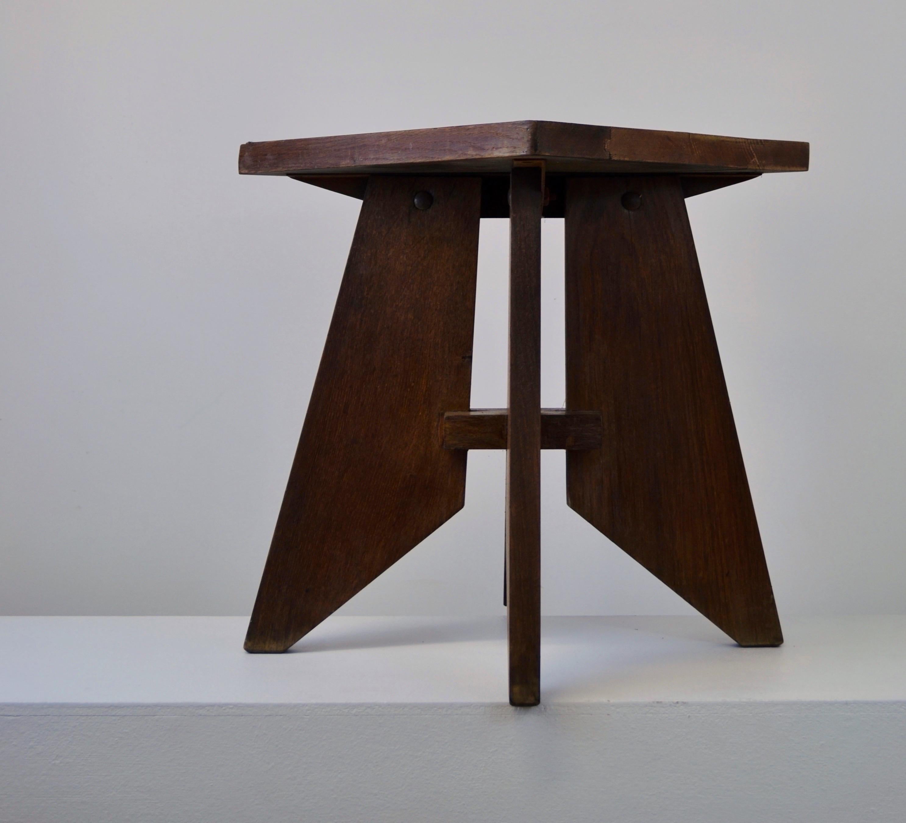Mid-Century Modern A solid oak stool from the 1940s - French manufacture For Sale