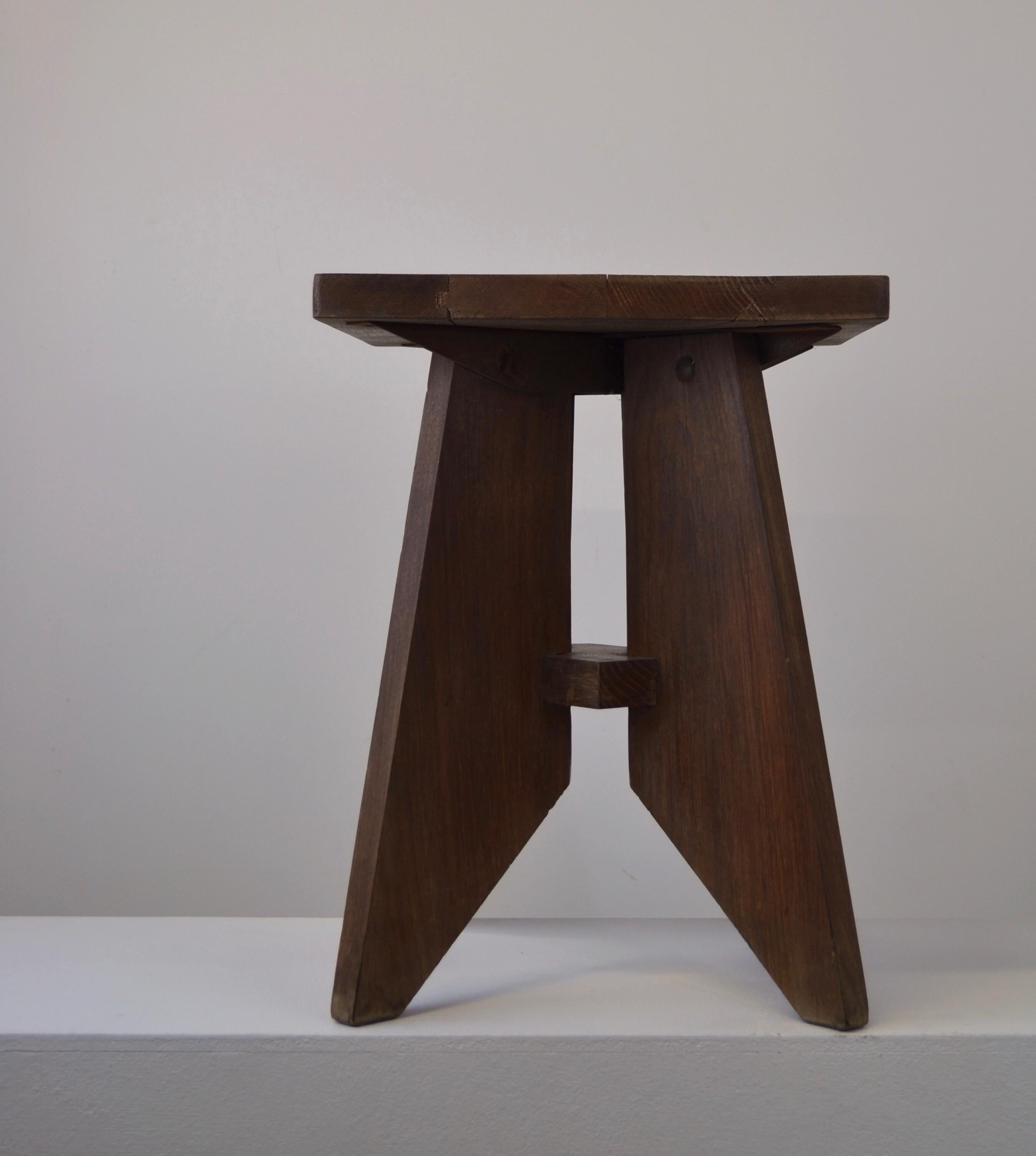 Mid-20th Century A solid oak stool from the 1940s - French manufacture For Sale