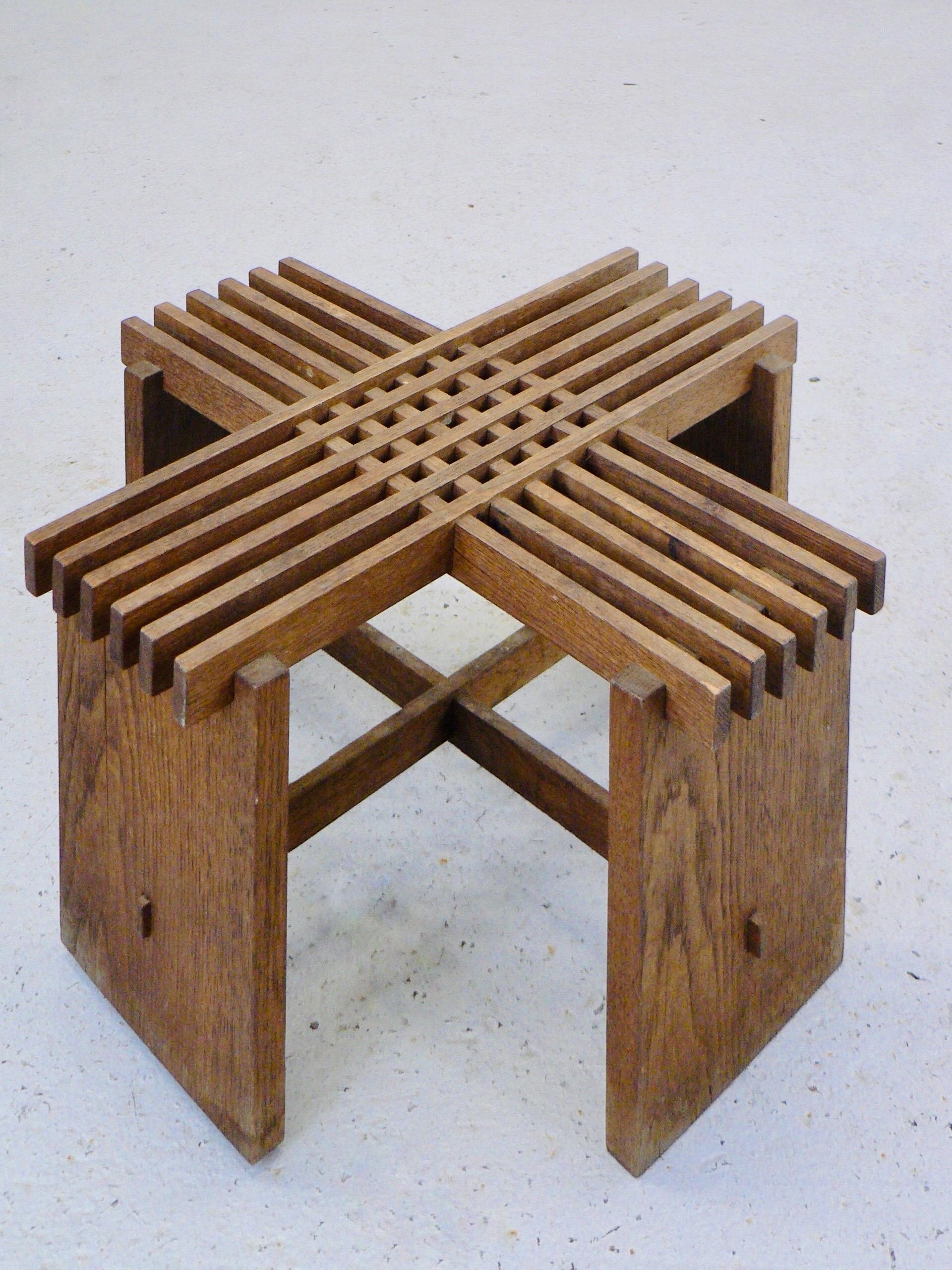 Mid-20th Century A solid oak stool or footrest - Art & crafts - 1930 - France. For Sale