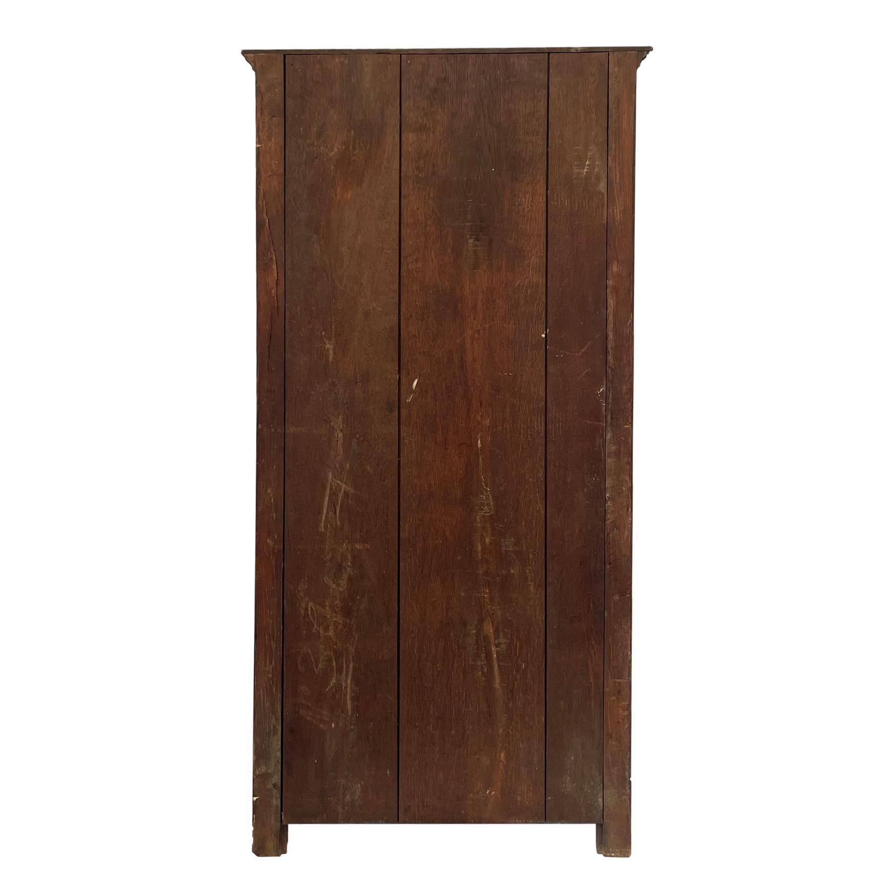 Jacobean Solid Oak Wardrobe with Hand Carved Linenfold Panels, English, circa 1900