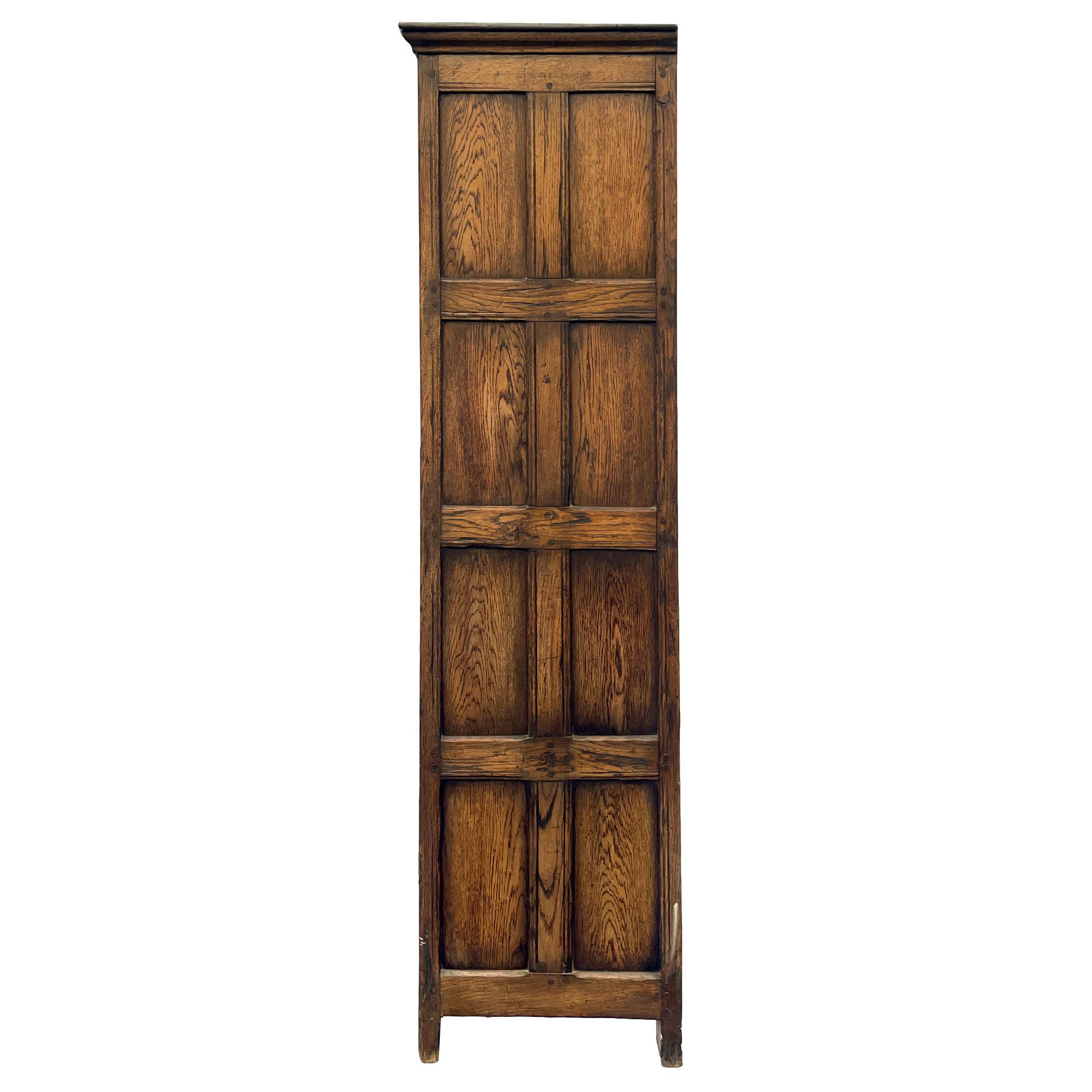 Hand-Carved Solid Oak Wardrobe with Hand Carved Linenfold Panels, English, circa 1900
