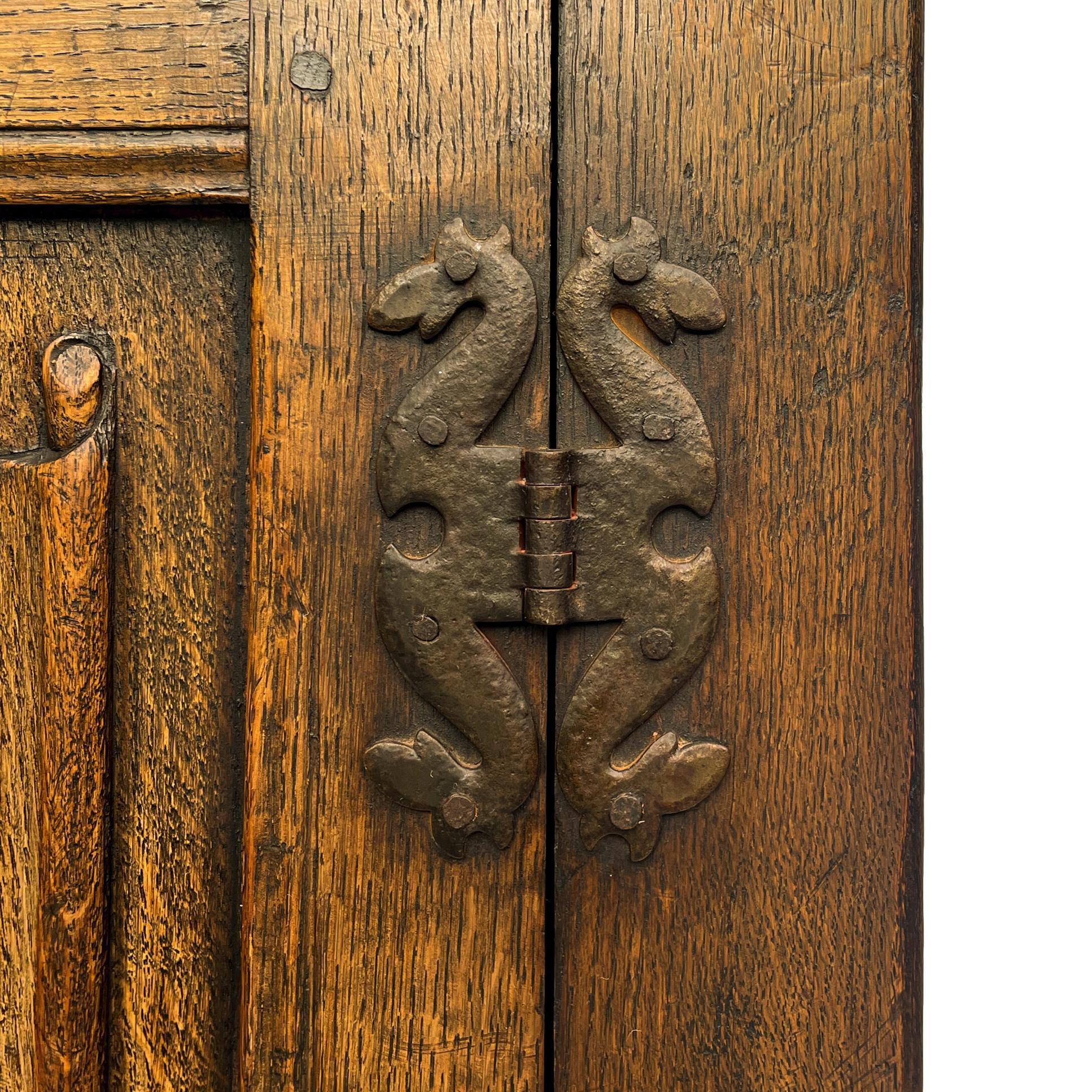Solid Oak Wardrobe with Hand Carved Linenfold Panels, English, circa 1900 1