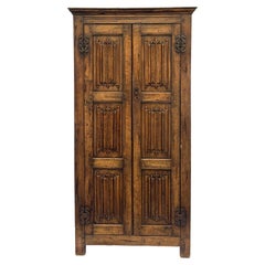 Antique Solid Oak Wardrobe with Hand Carved Linenfold Panels, English, circa 1900