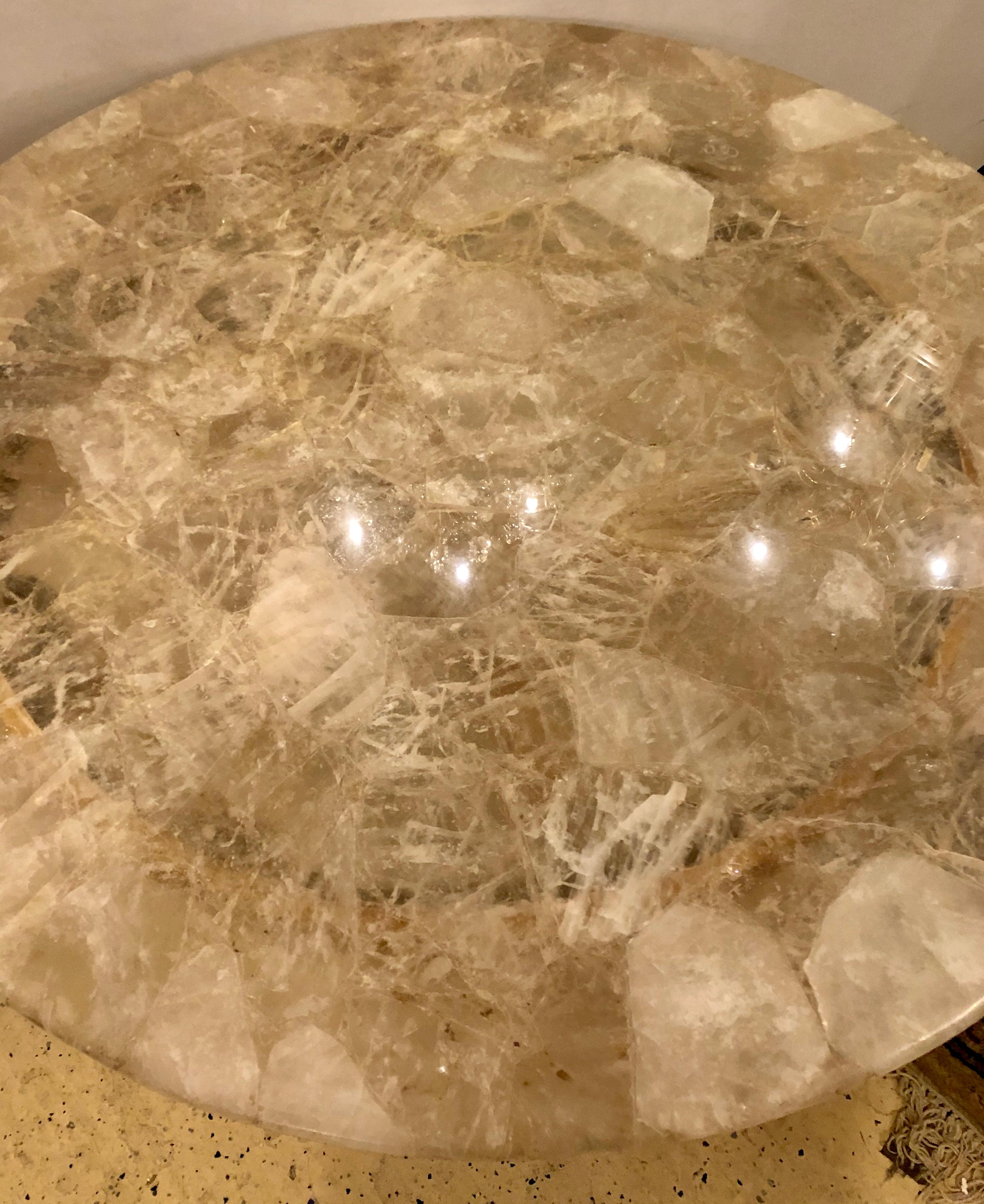 Solid Rock Crystal Circular Table Top Coffee, Dining or Centre Table In Good Condition In Stamford, CT