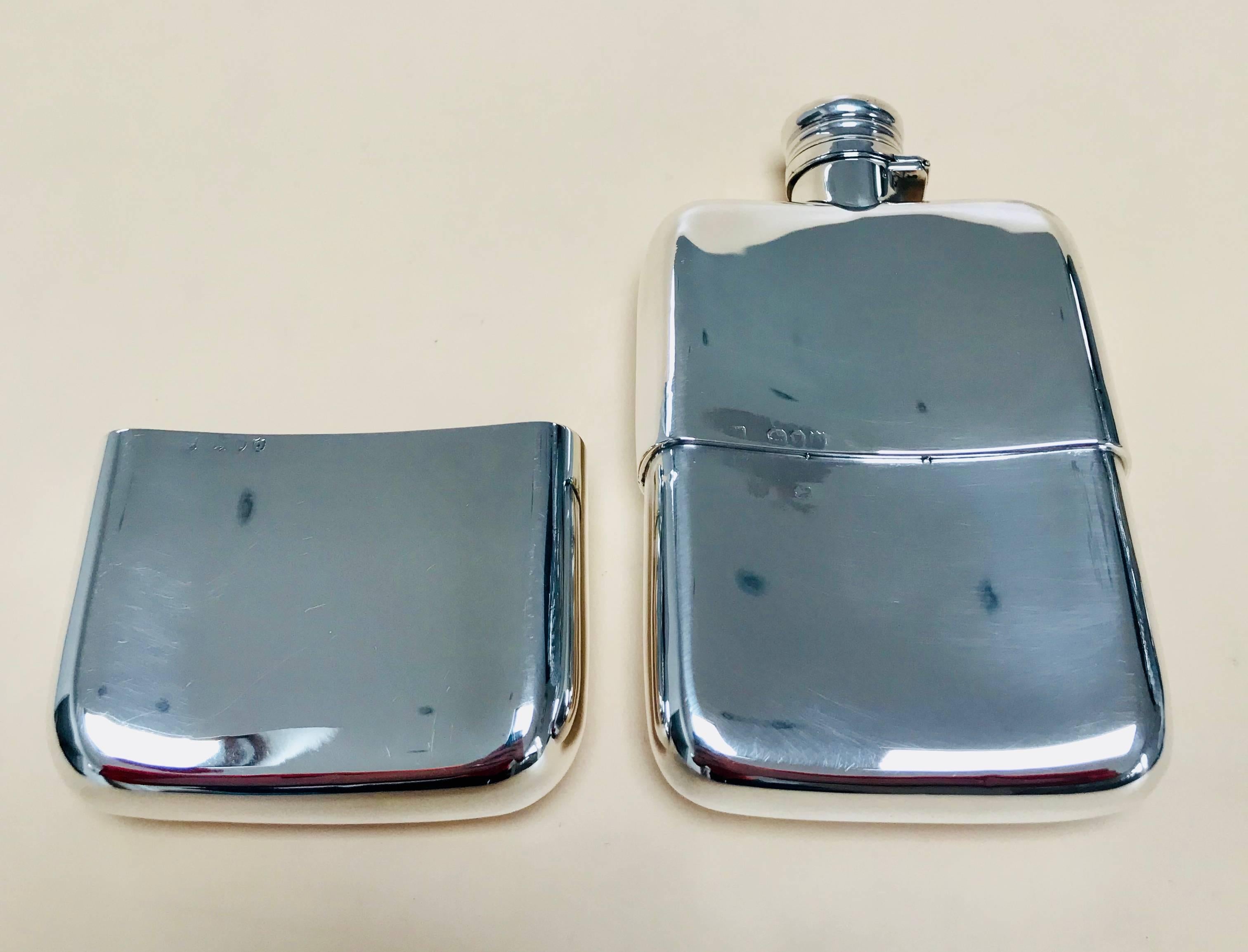 Victorian Solid Silver Hall Marked Hip Flask and Cup, 1891