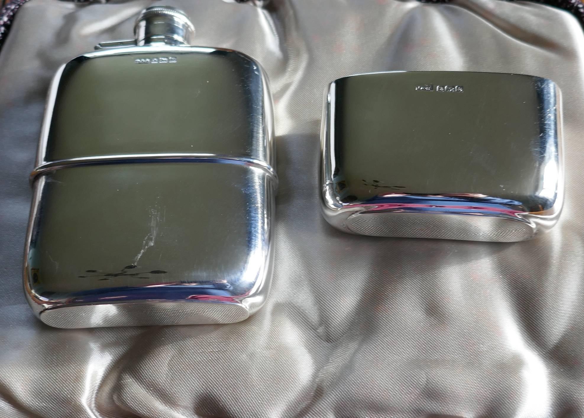 Art Deco Solid Silver Hall Marked Hip Flask and Cup by Daniel & Arter