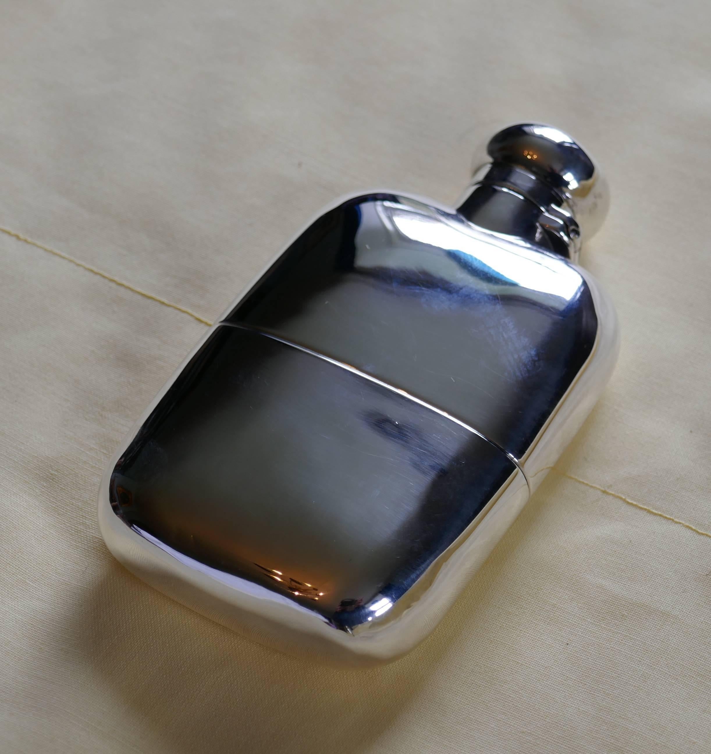 Edwardian A Solid Silver Brandy Hip Flask and Cup by Finnigans ltd, 1900 For Sale