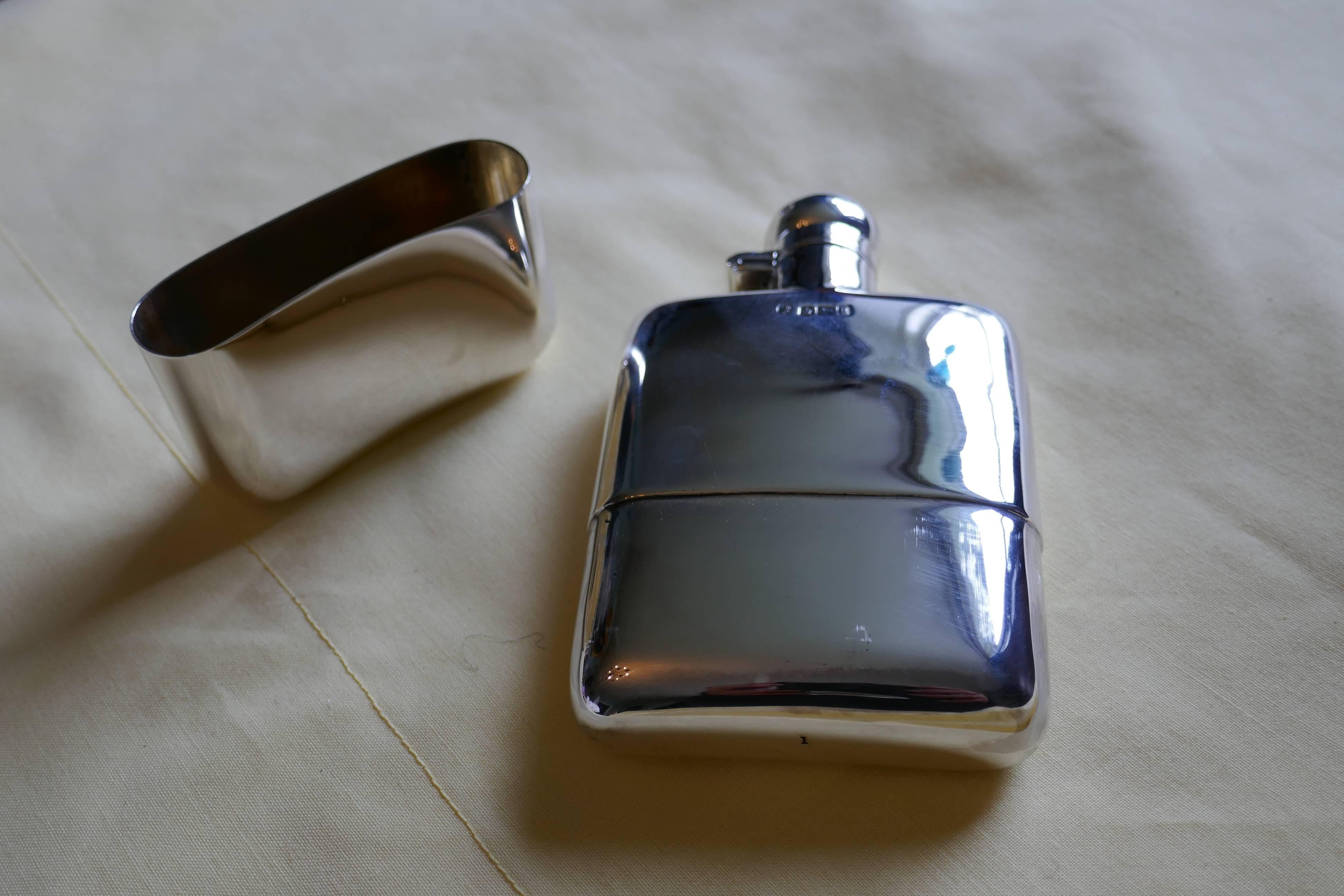20th Century A Solid Silver Hall Marked Hip Flask and Cup by Stewart Dawson & Co, 1912