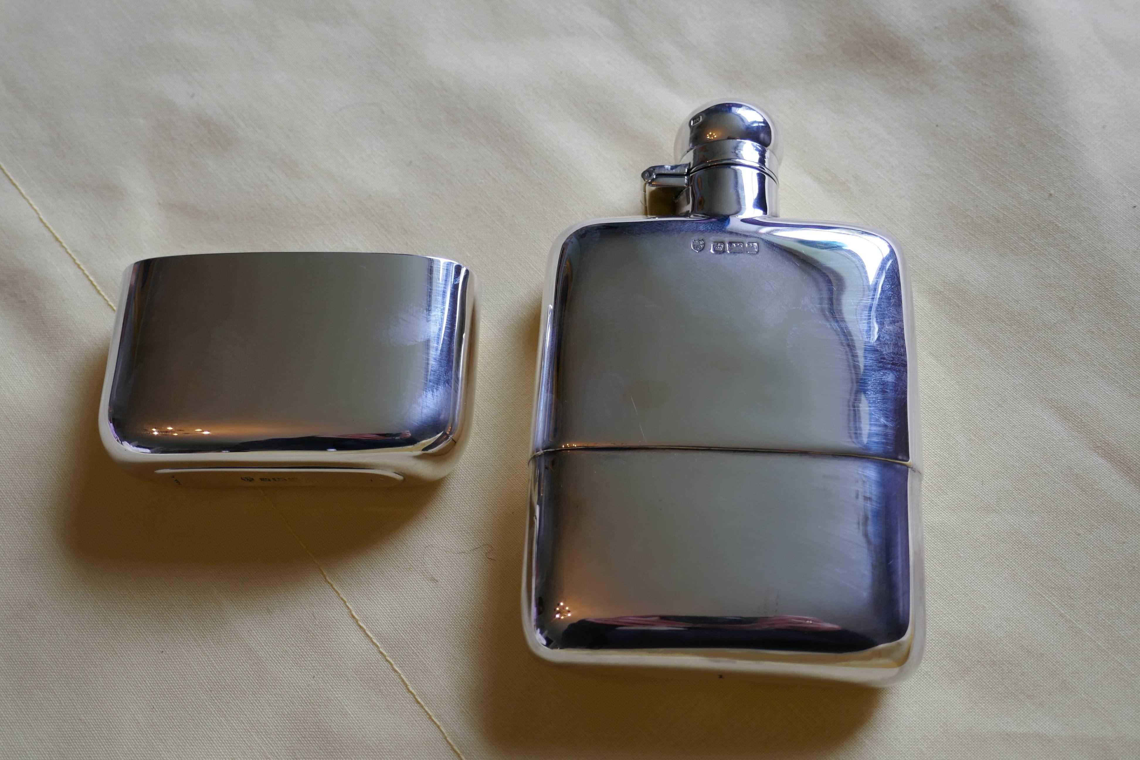 A Solid Silver Hall Marked Hip Flask and Cup by Stewart Dawson & Co, 1912 1
