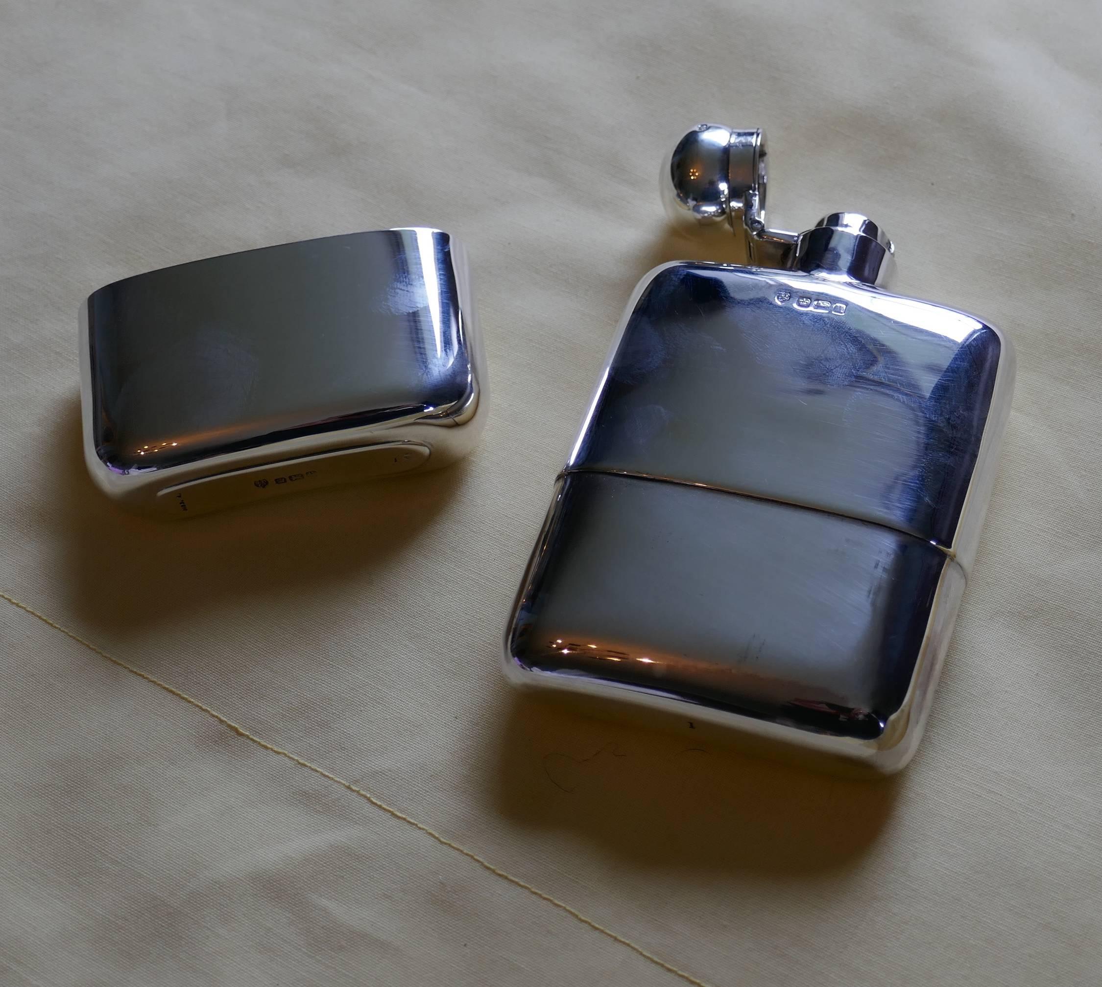 A Solid Silver Hall Marked Hip Flask and Cup by Stewart Dawson & Co, 1912 2