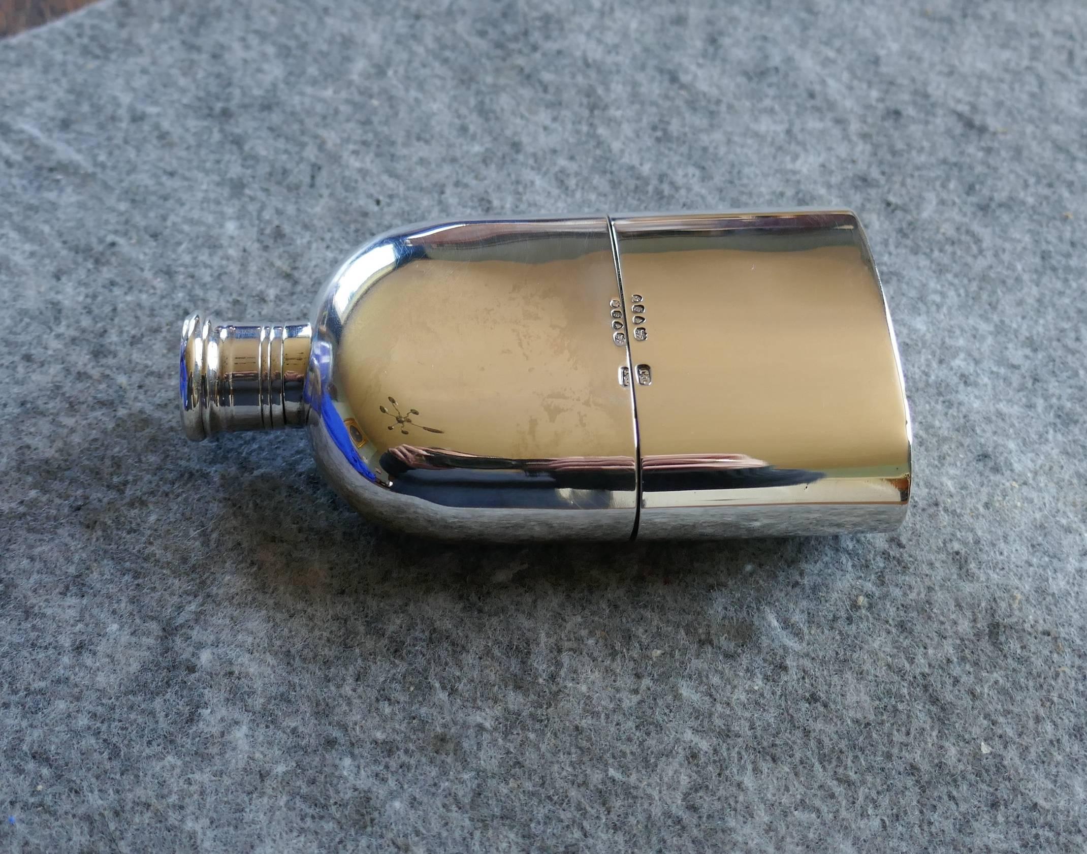 Arts and Crafts Solid Silver Hall Marked Brandy or Hip Flask and Cup Date 1888 For Sale