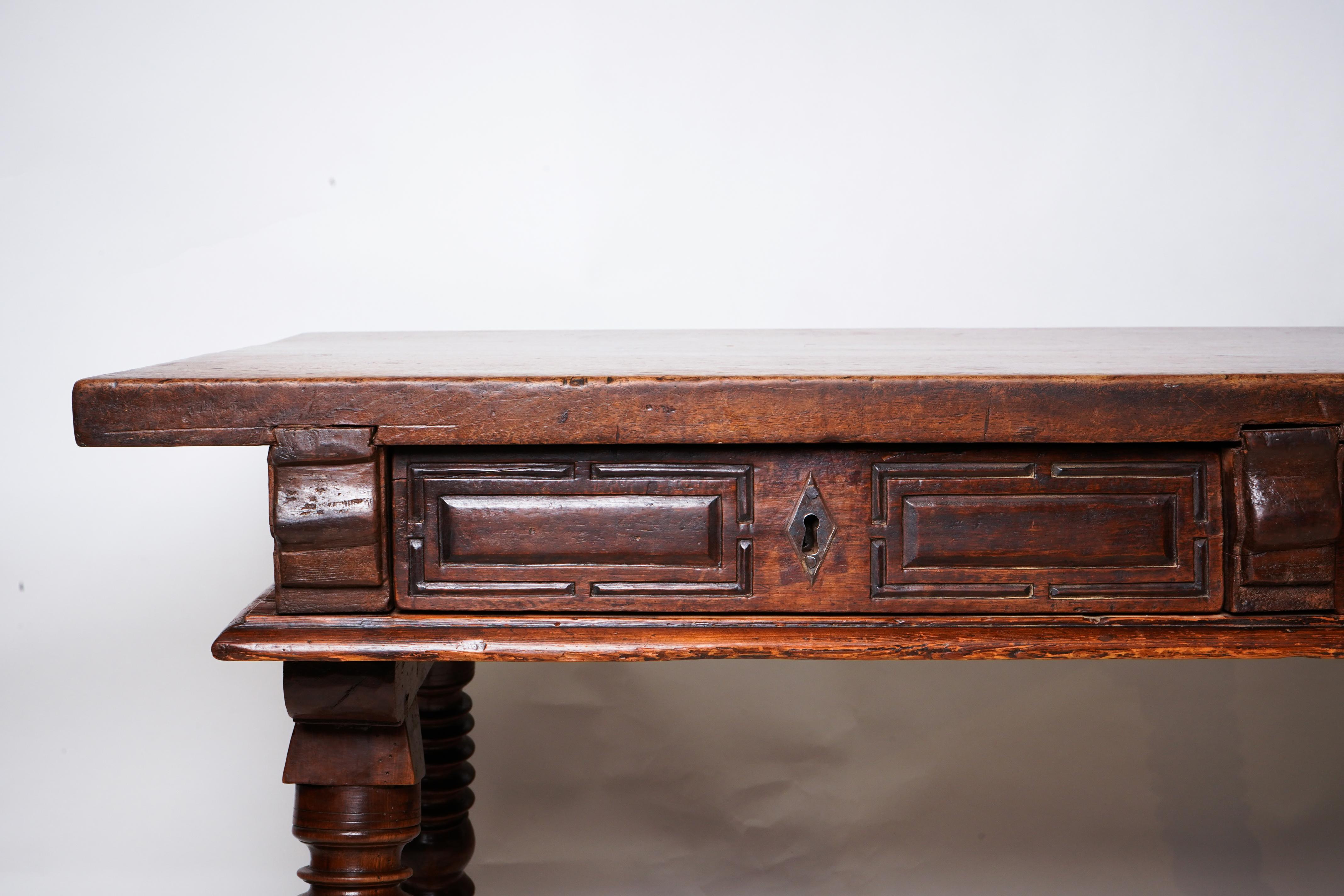 Solid Walnut Spanish Baroque Desk For Sale 8