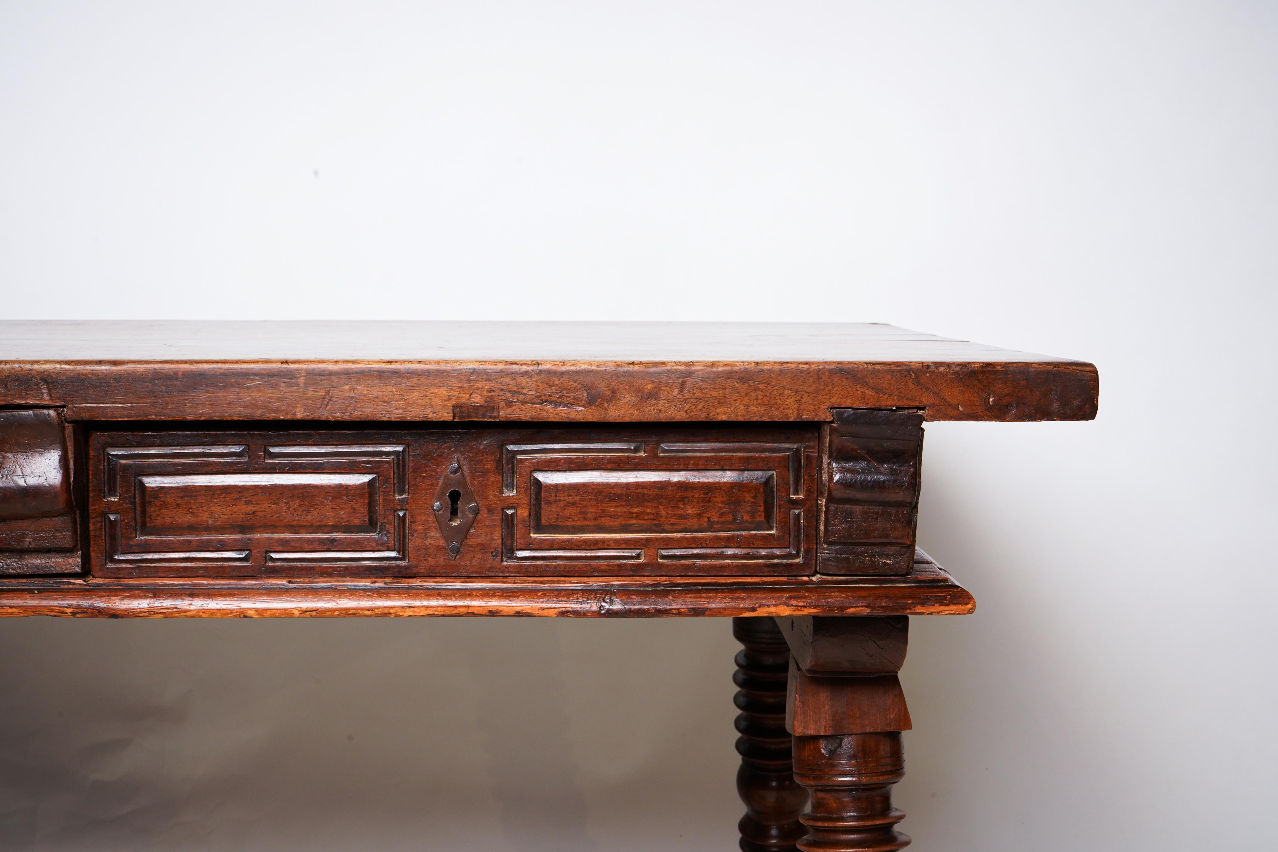 Solid Walnut Spanish Baroque Desk For Sale 9
