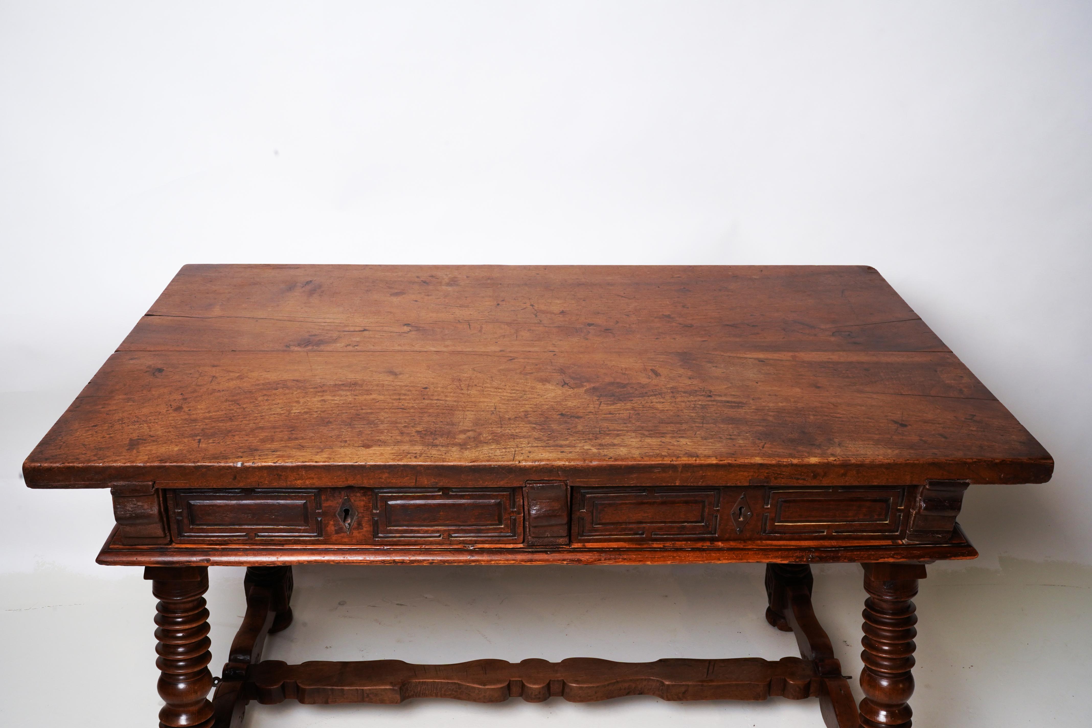 Solid Walnut Spanish Baroque Desk For Sale 10