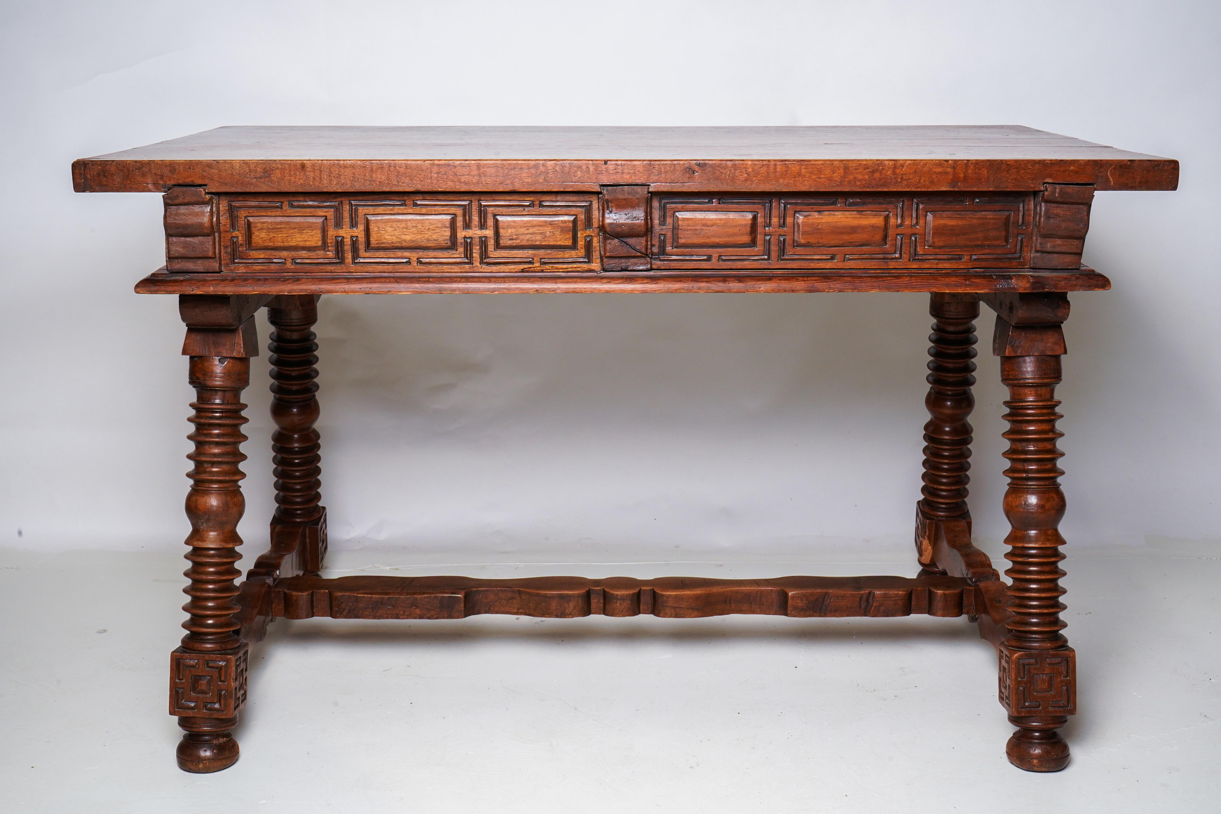 Solid Walnut Spanish Baroque Desk For Sale 1