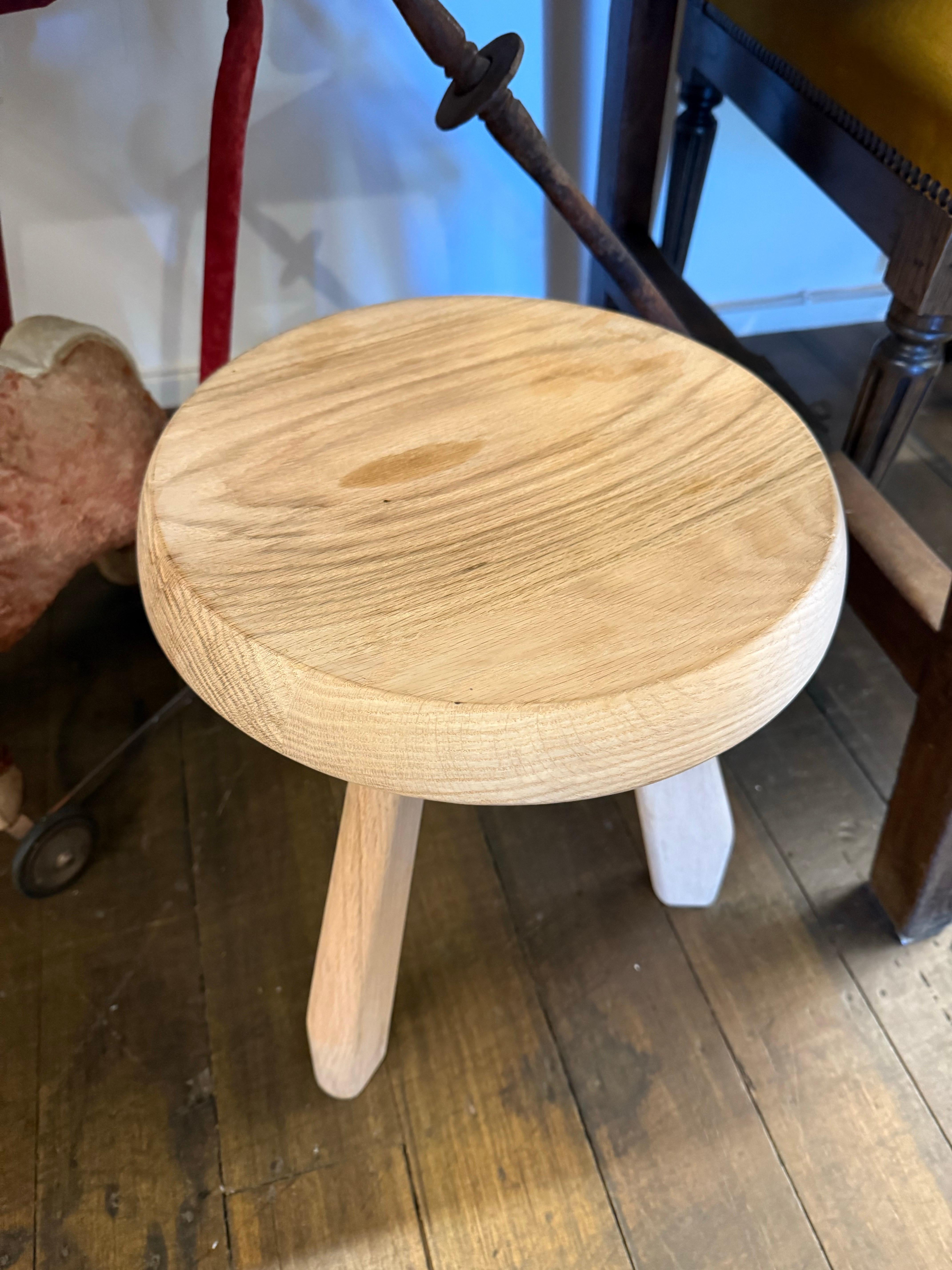 A Solid Wooden Oak Three Legged Stool For Sale 4