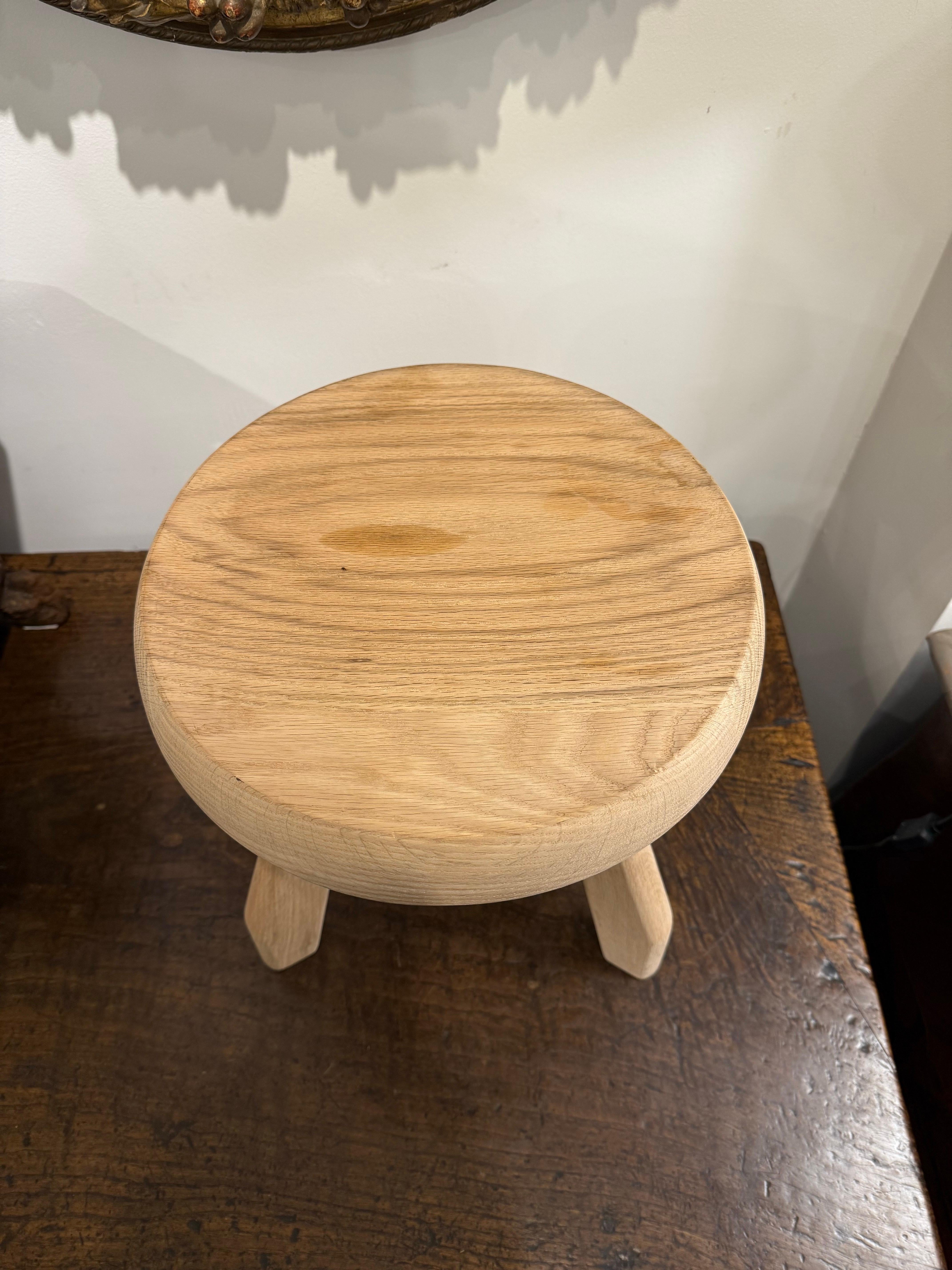 Machine-Made A Solid Wooden Oak Three Legged Stool For Sale