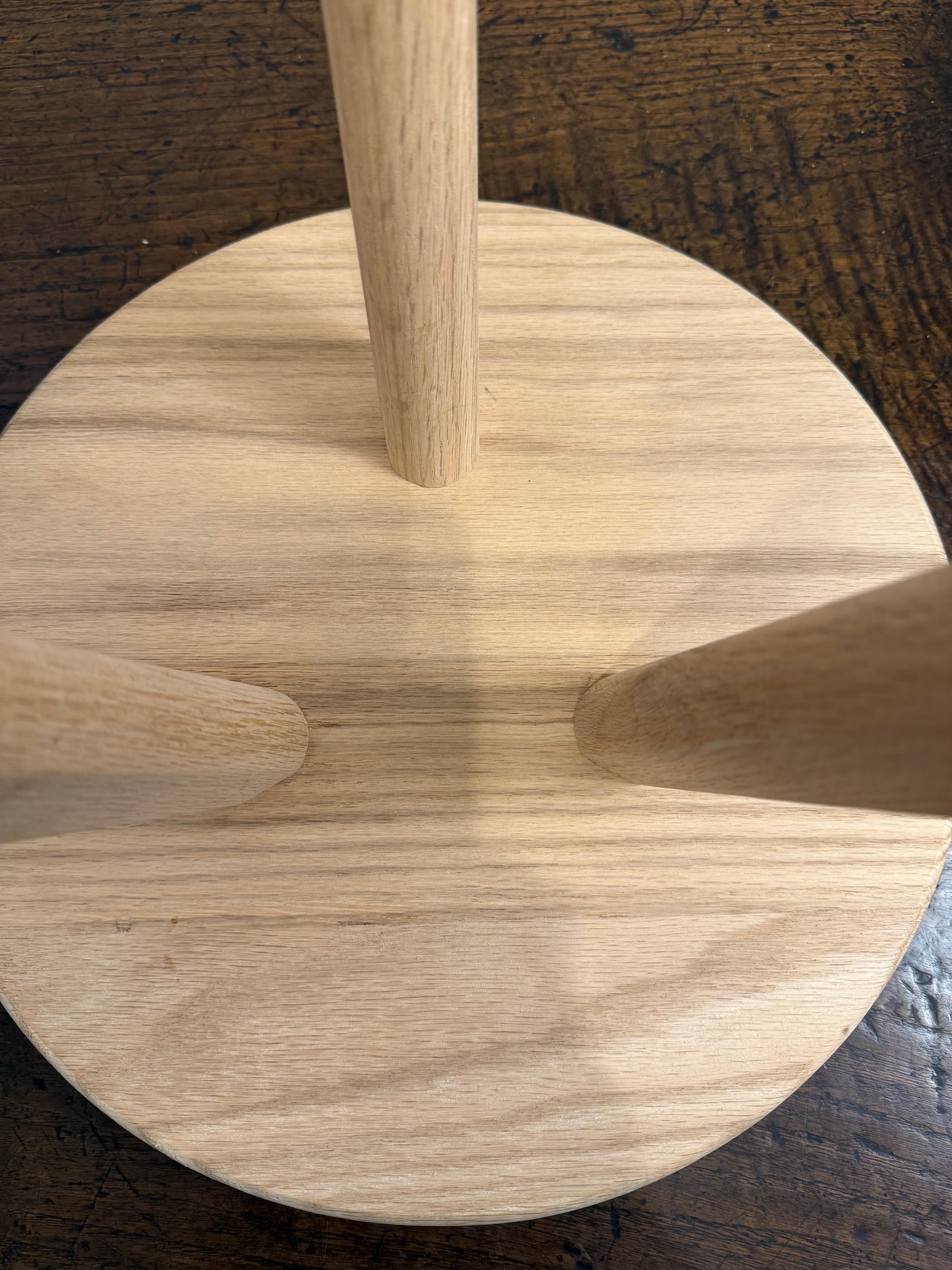 Contemporary A Solid Wooden Oak Three Legged Stool For Sale