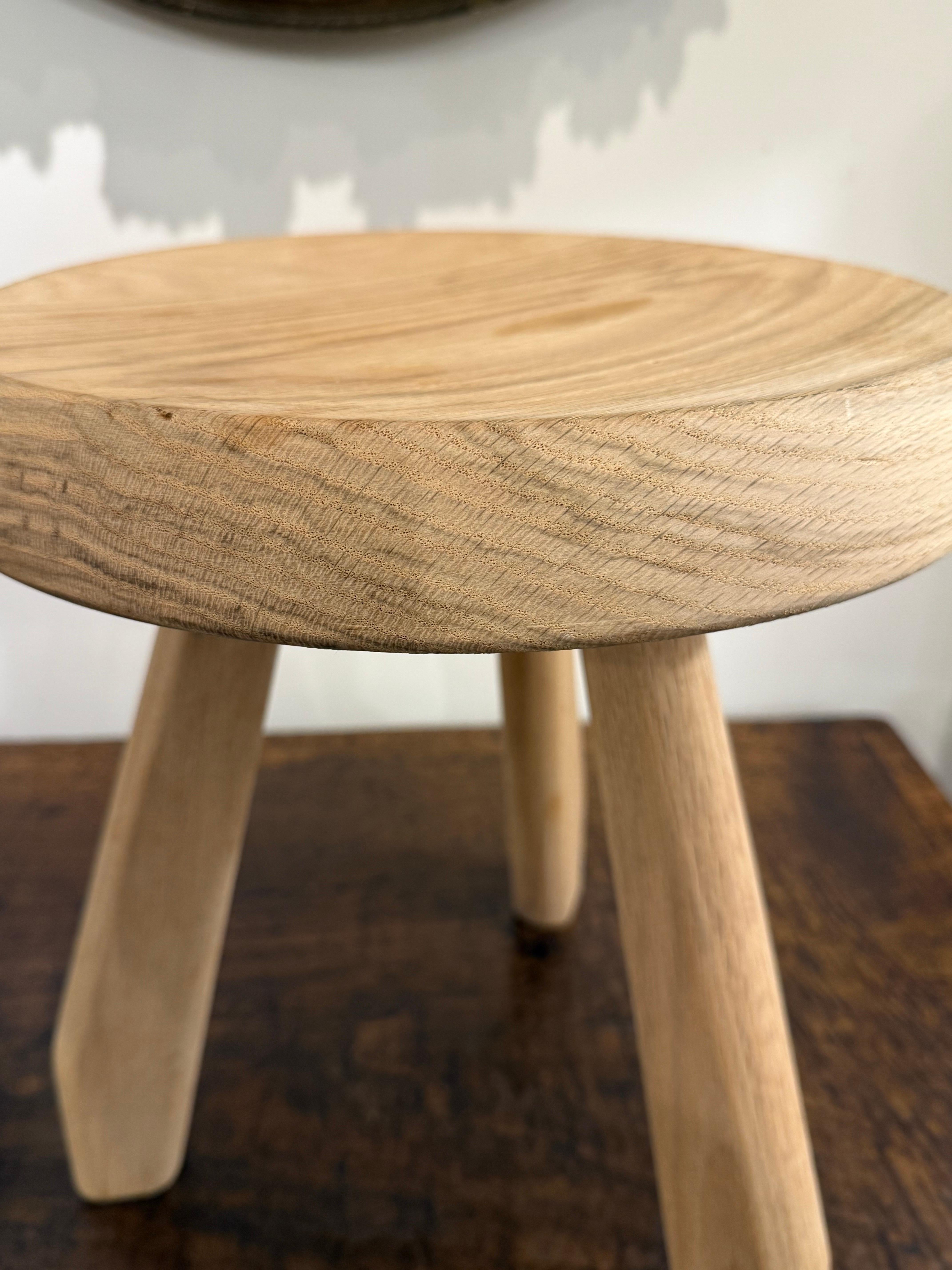 A Solid Wooden Oak Three Legged Stool For Sale 2
