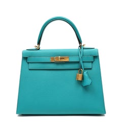 Hermès Kelly 28cm Bleu Paon Sellier Epsom w/Gold Hardware