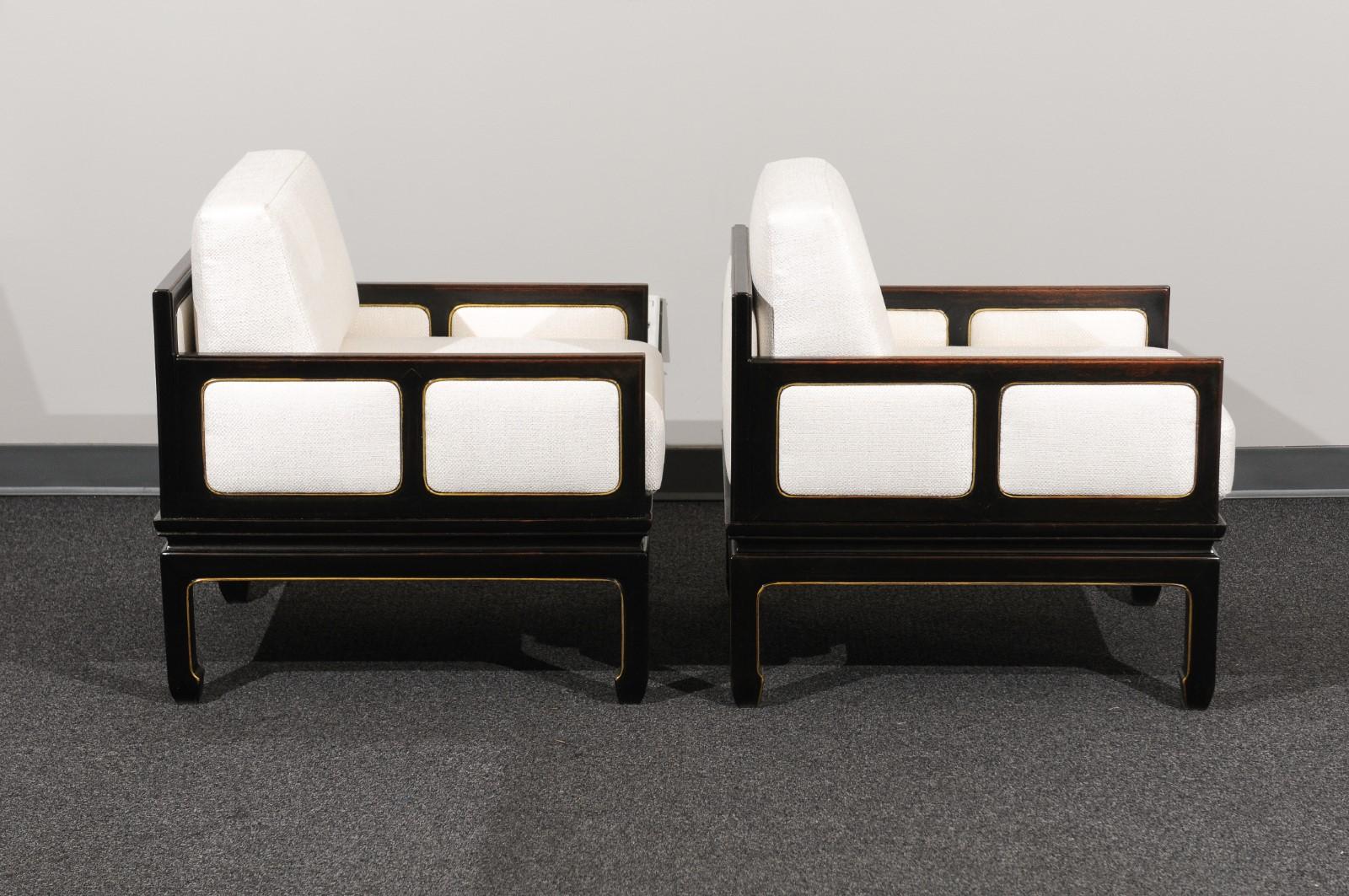 Mahogany Sophisticated Restored Pair of Lounge Chairs by Baker Furniture, circa 1960