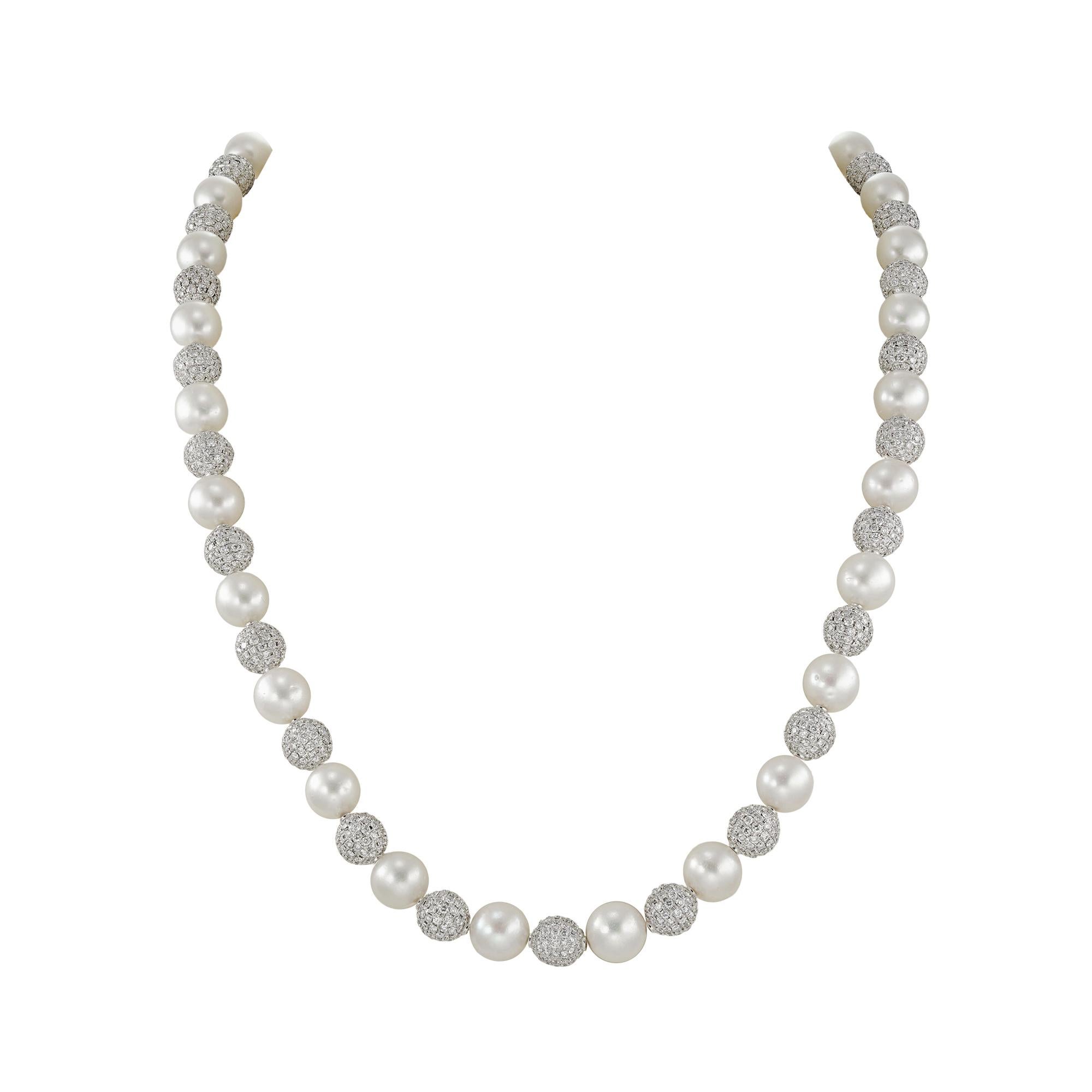 Modern A South Sea Cultured Pearl And Diamond Necklace For Sale