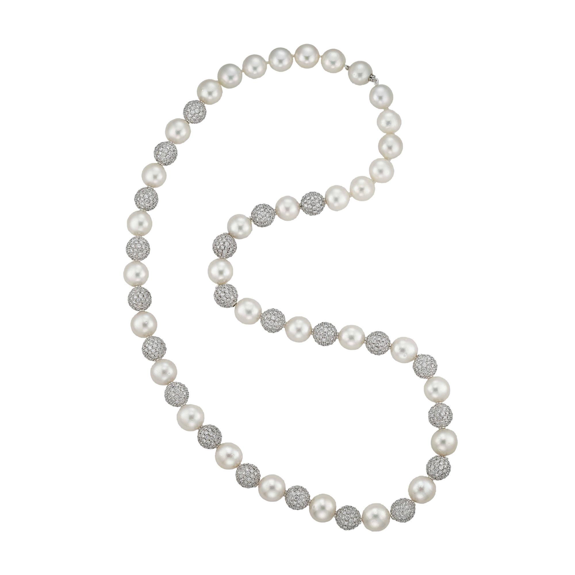 Brilliant Cut A South Sea Cultured Pearl And Diamond Necklace For Sale