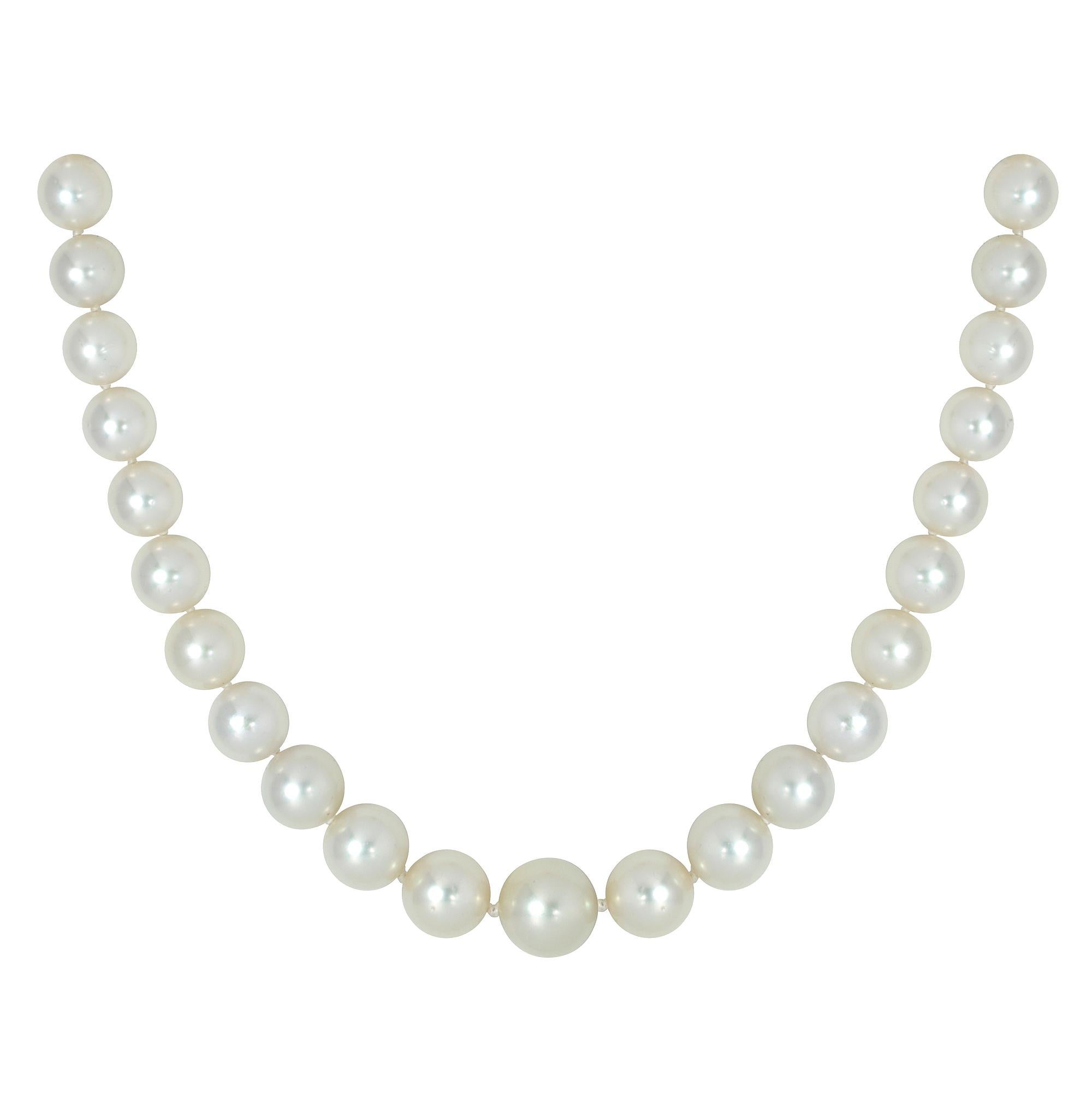 A South sea cultured pearl necklace, the forty-one pearls graduating from the centre measuring from 14.5mm to 10mm in diameter, strung to a yellow gold oval clasp, hallmarked 18 carat, Edinburgh, 2007,  the necklace measuring approximately 52cm